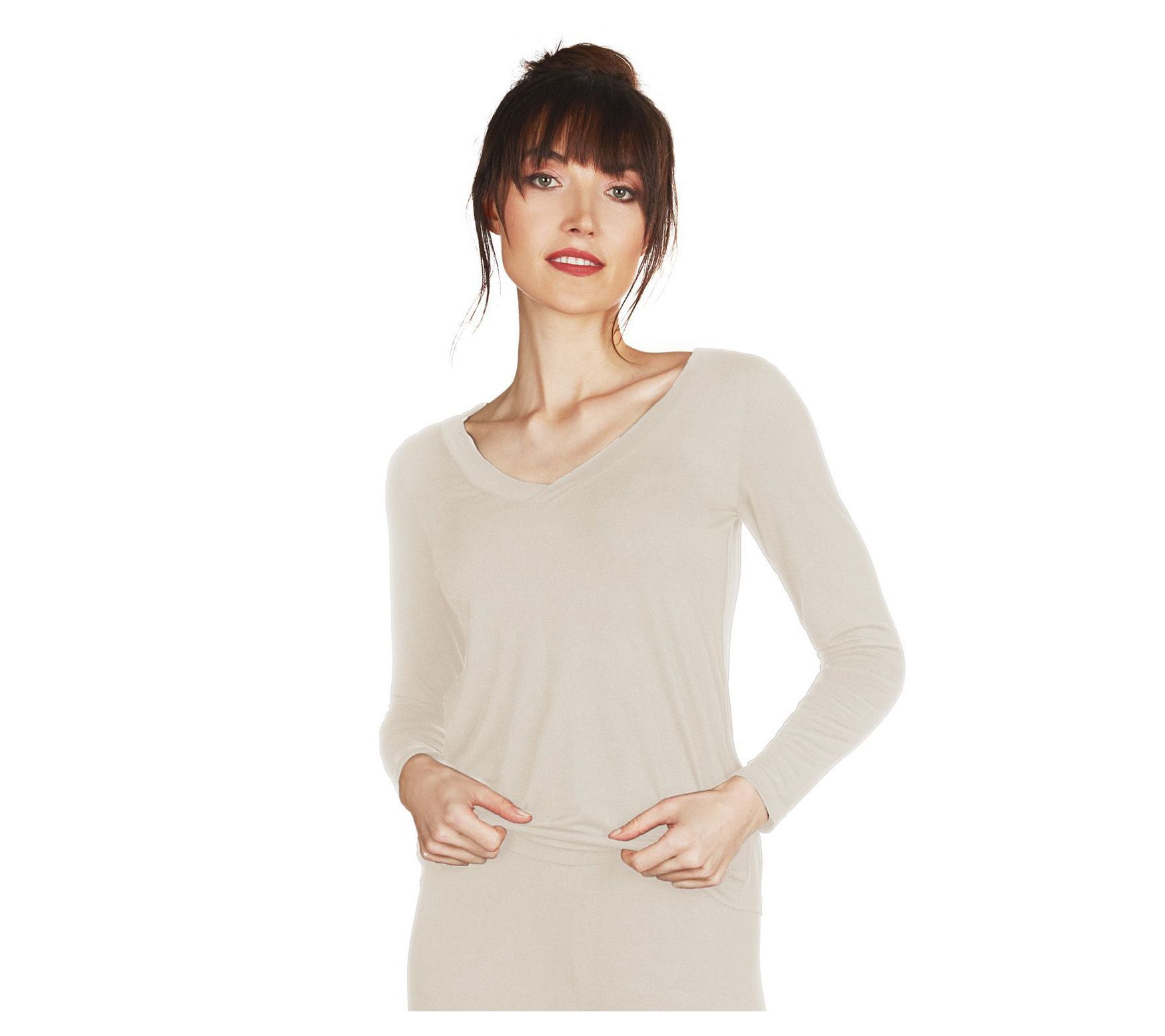 Memoi Rayon from Bamboo V-Neck Long SleeveLounge Top