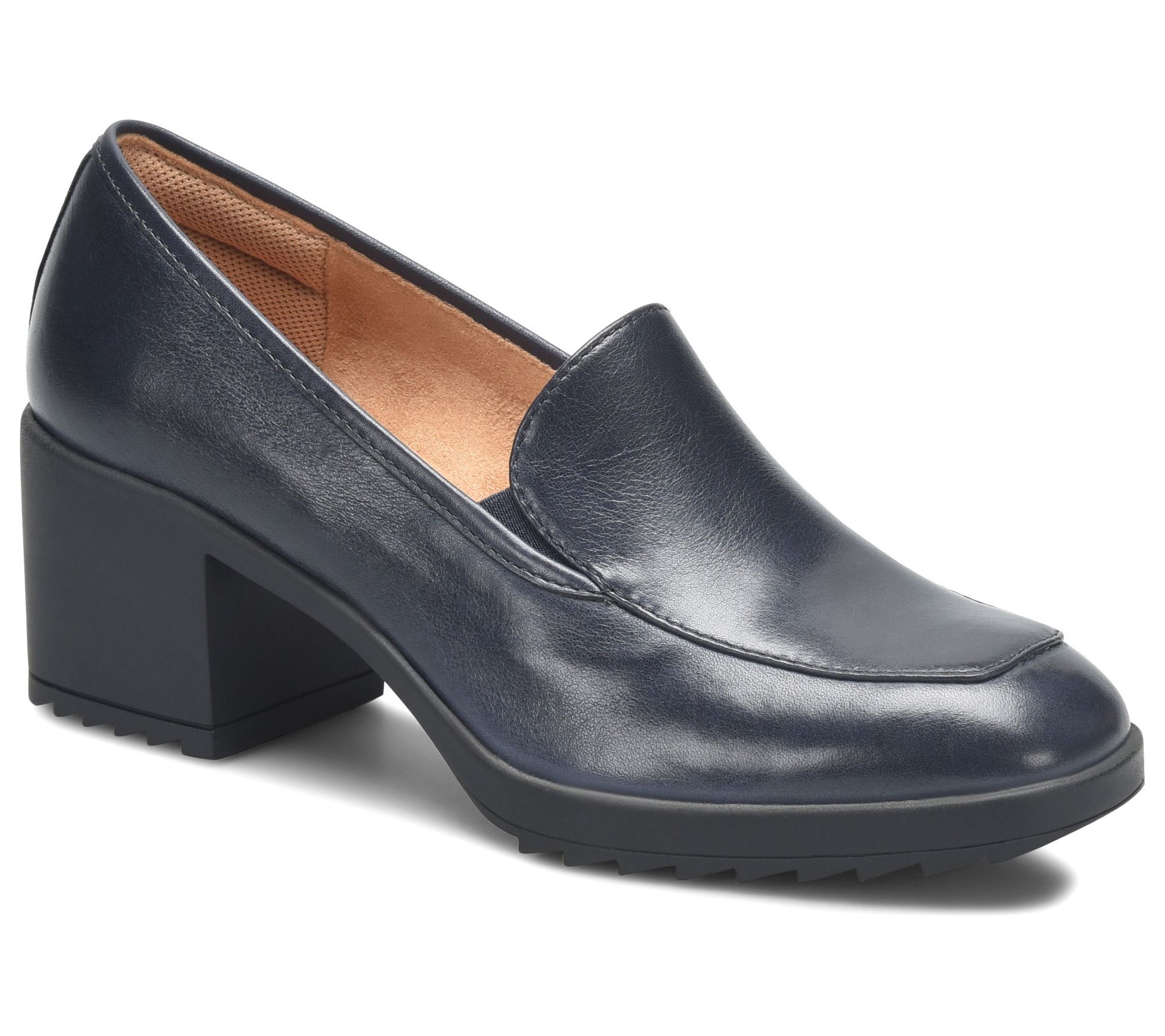 Comfortiva Leather Block Heeled Slip-Resistant Loafer - Hailey