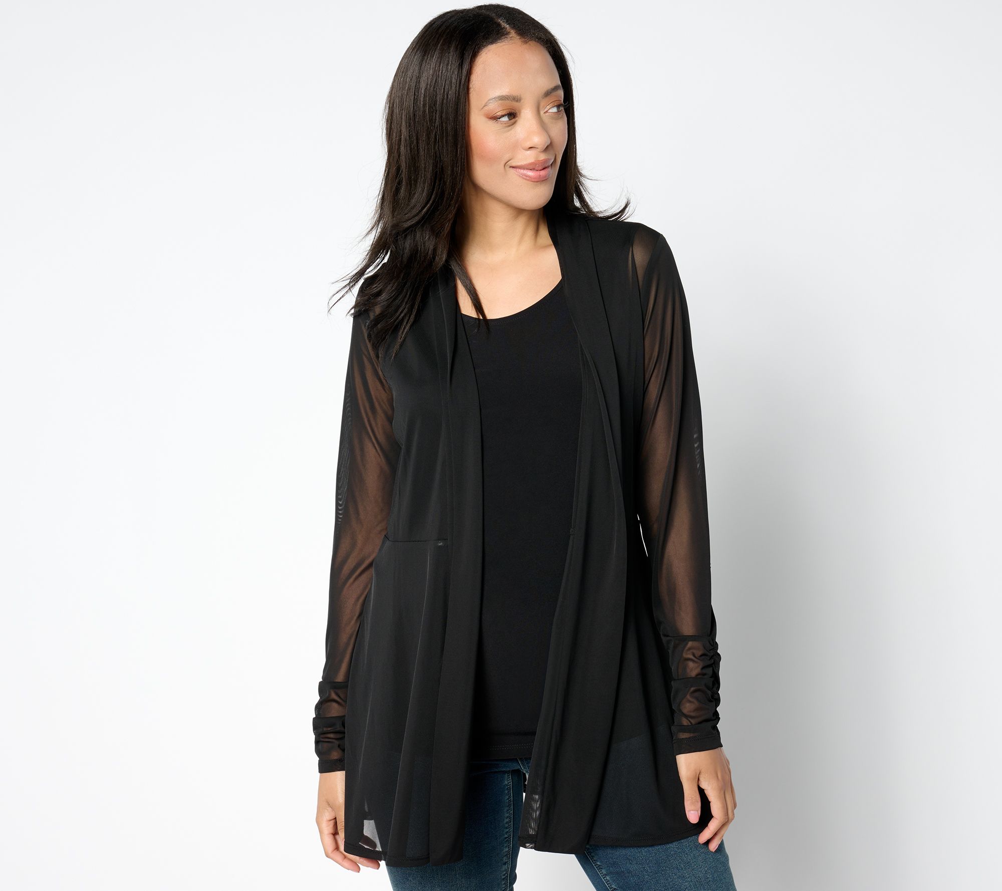 "As Is" Susan Graver Regular Mesh Cardigan & Liquid Knit Tank Set