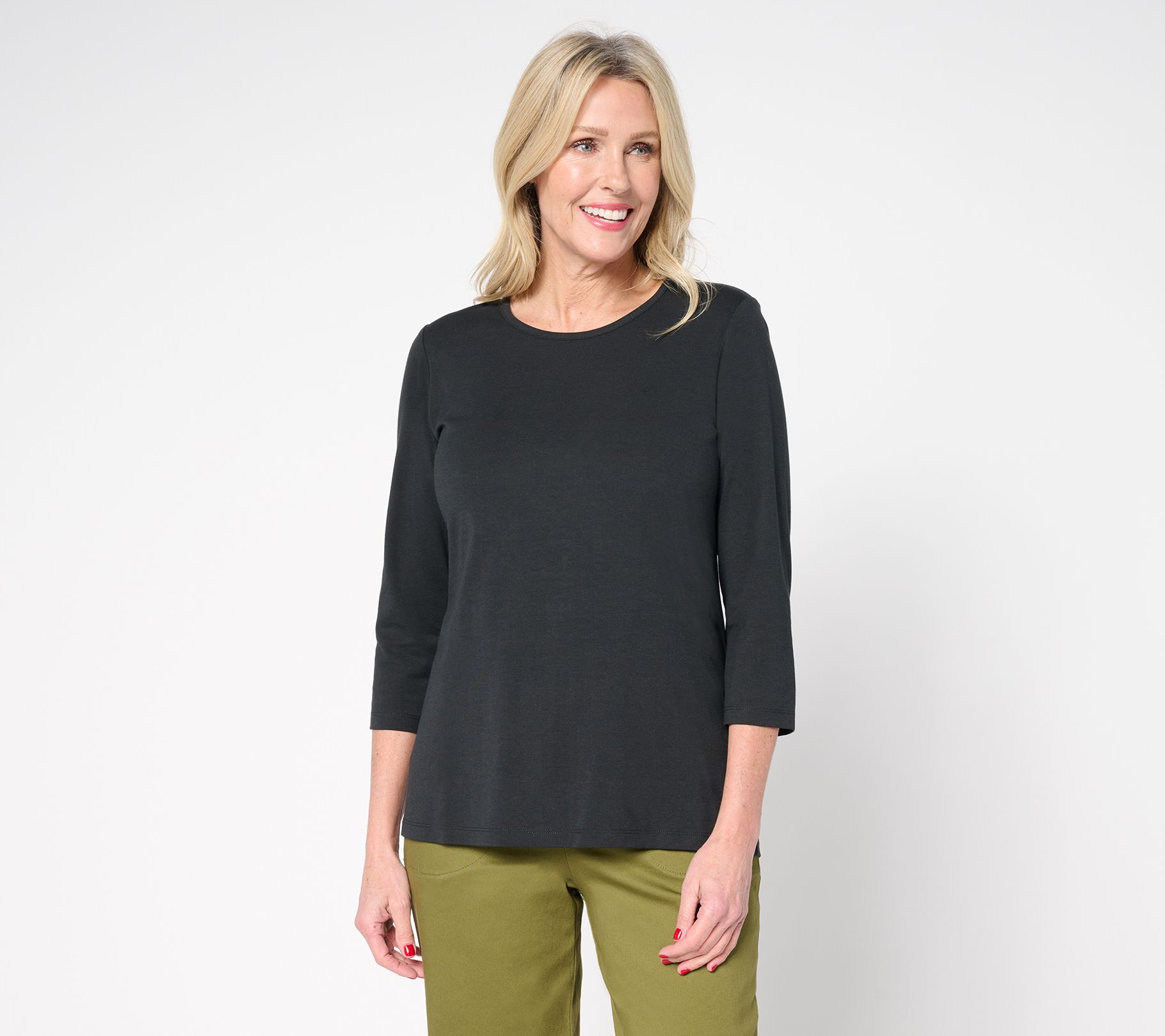Denim & Co. Essentials So Soft Jersey Round-Neck 3/4-Sleeve Top