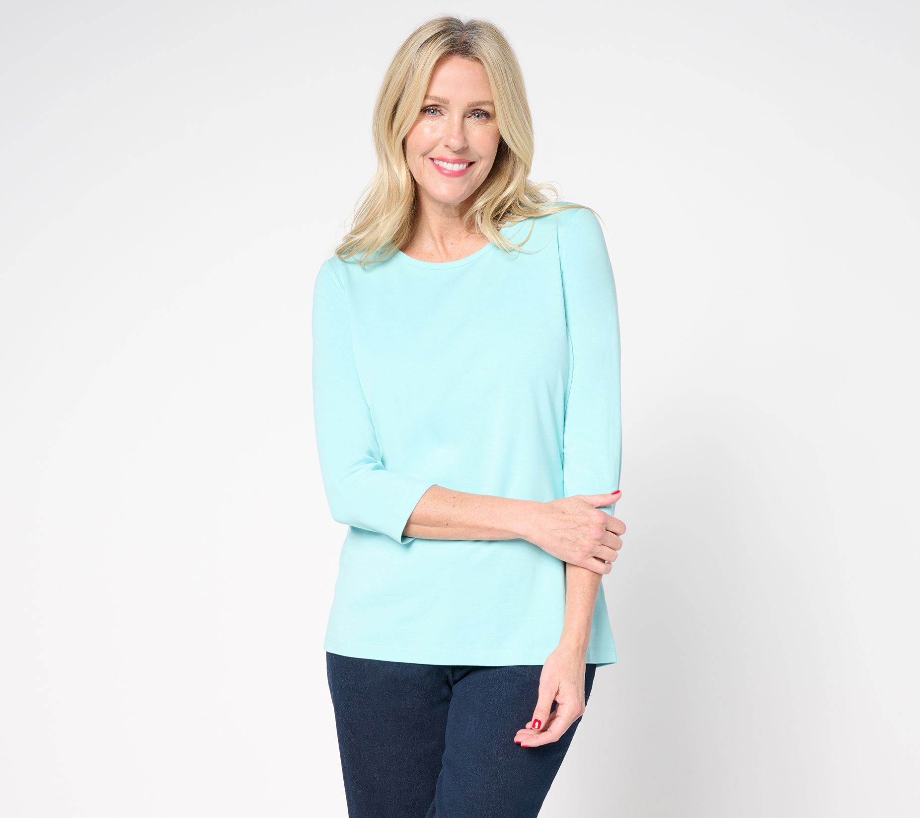 Denim & Co. Essentials So Soft Jersey Round-Neck 3/4-Sleeve Top