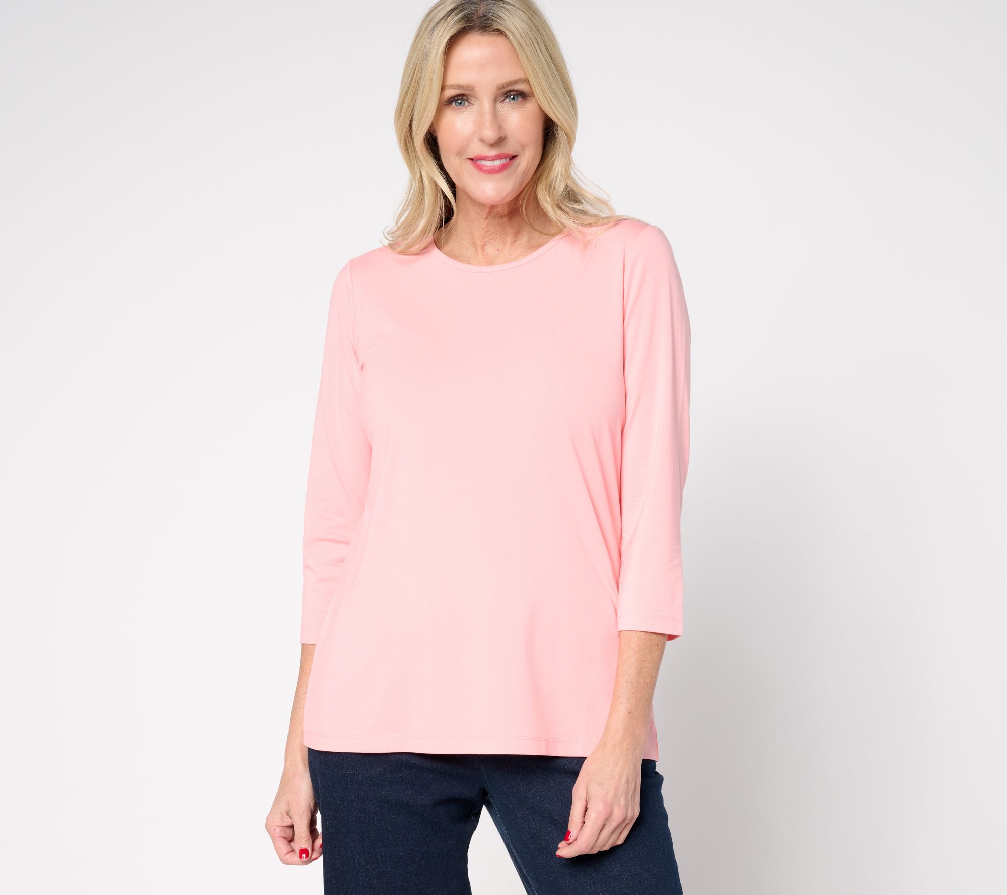 Denim & Co. Essentials So Soft Jersey Round-Neck 3/4-Sleeve Top