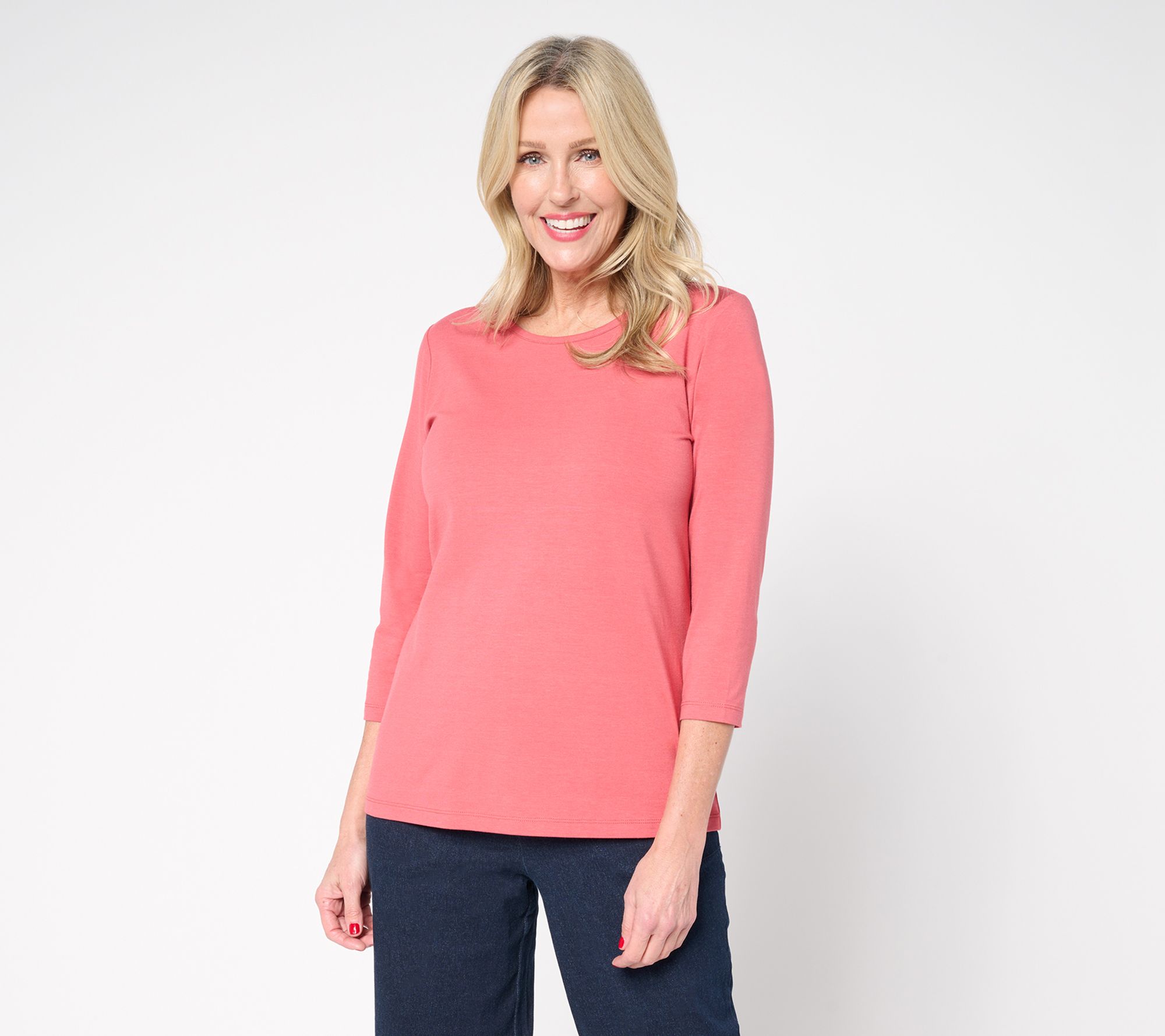 Denim & Co. Essentials So Soft Jersey Round-Neck 3/4-Sleeve Top