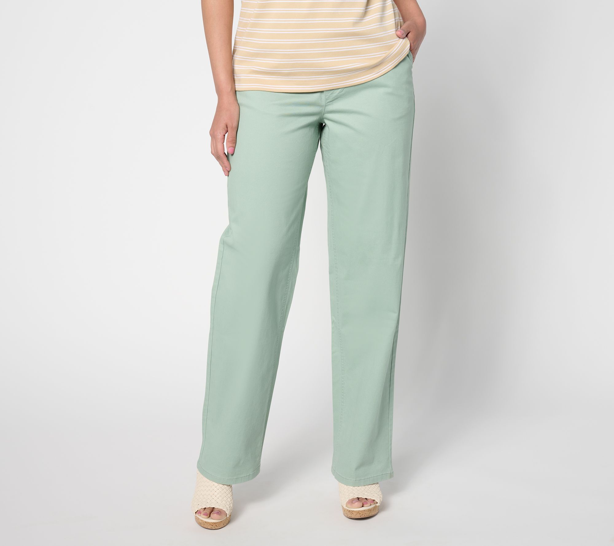 "As Is" Denim & Co. Petite EasyWear Twill Full Length Wide Leg Pant