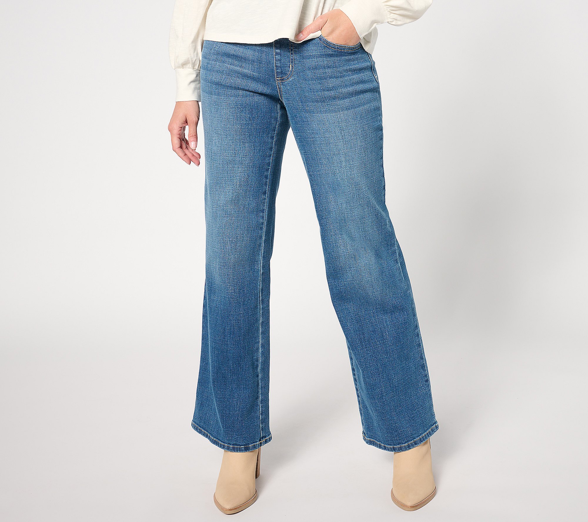 Belle by Kim Gravel Crosshatch Relaxed Wide Leg Jean - QVC.com Belle by Kim Gravel Crosshatch Relaxed Wide Leg Jean - QVC.com