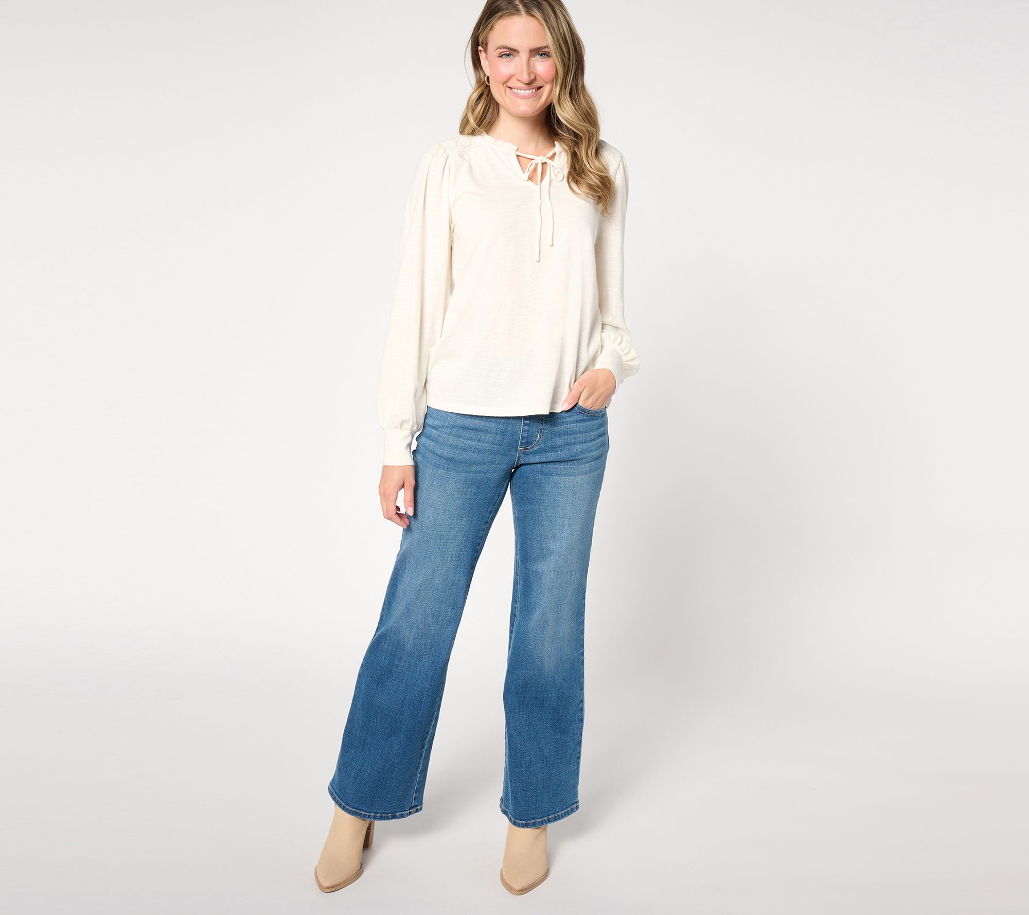 Belle by Kim Gravel Crosshatch Relaxed Wide Leg Jean - QVC.com Belle by Kim Gravel Crosshatch Relaxed Wide Leg Jean - QVC.com