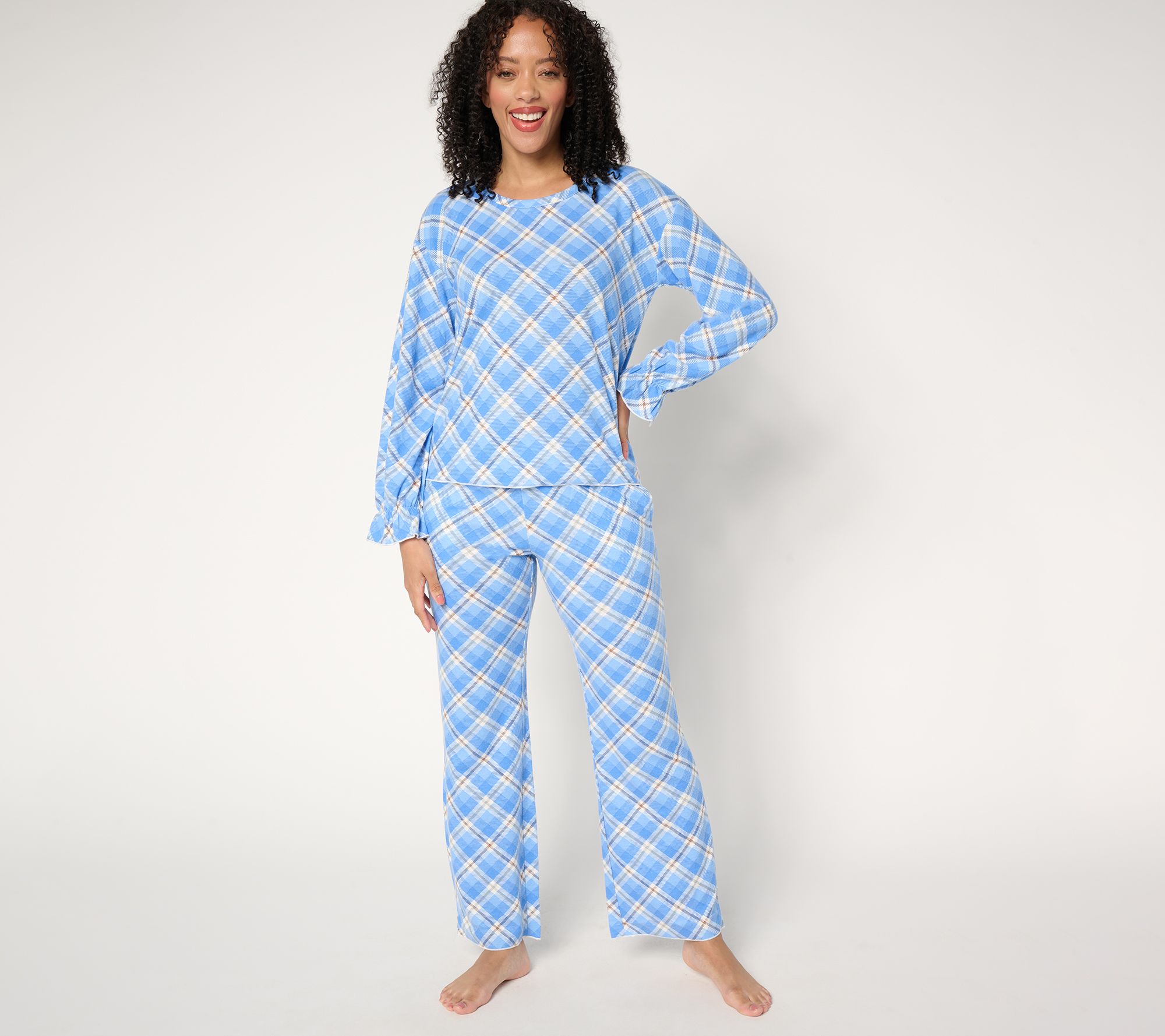 MUK LUKS Brushed Interlock Ruffle Cuff Pajama Set