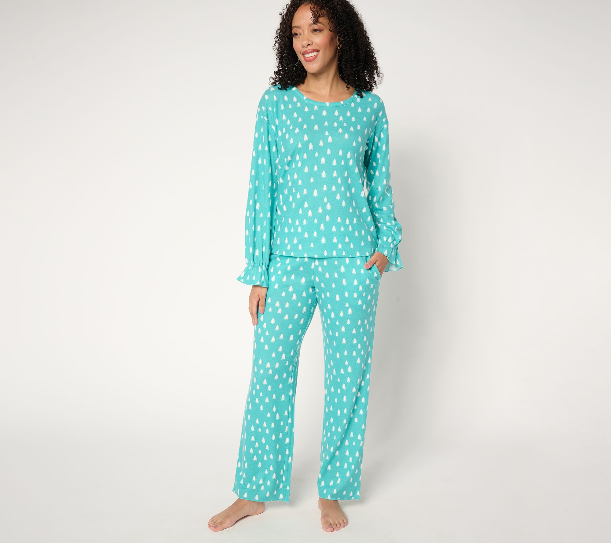 MUK LUKS Brushed Interlock Ruffle Cuff Pajama Set