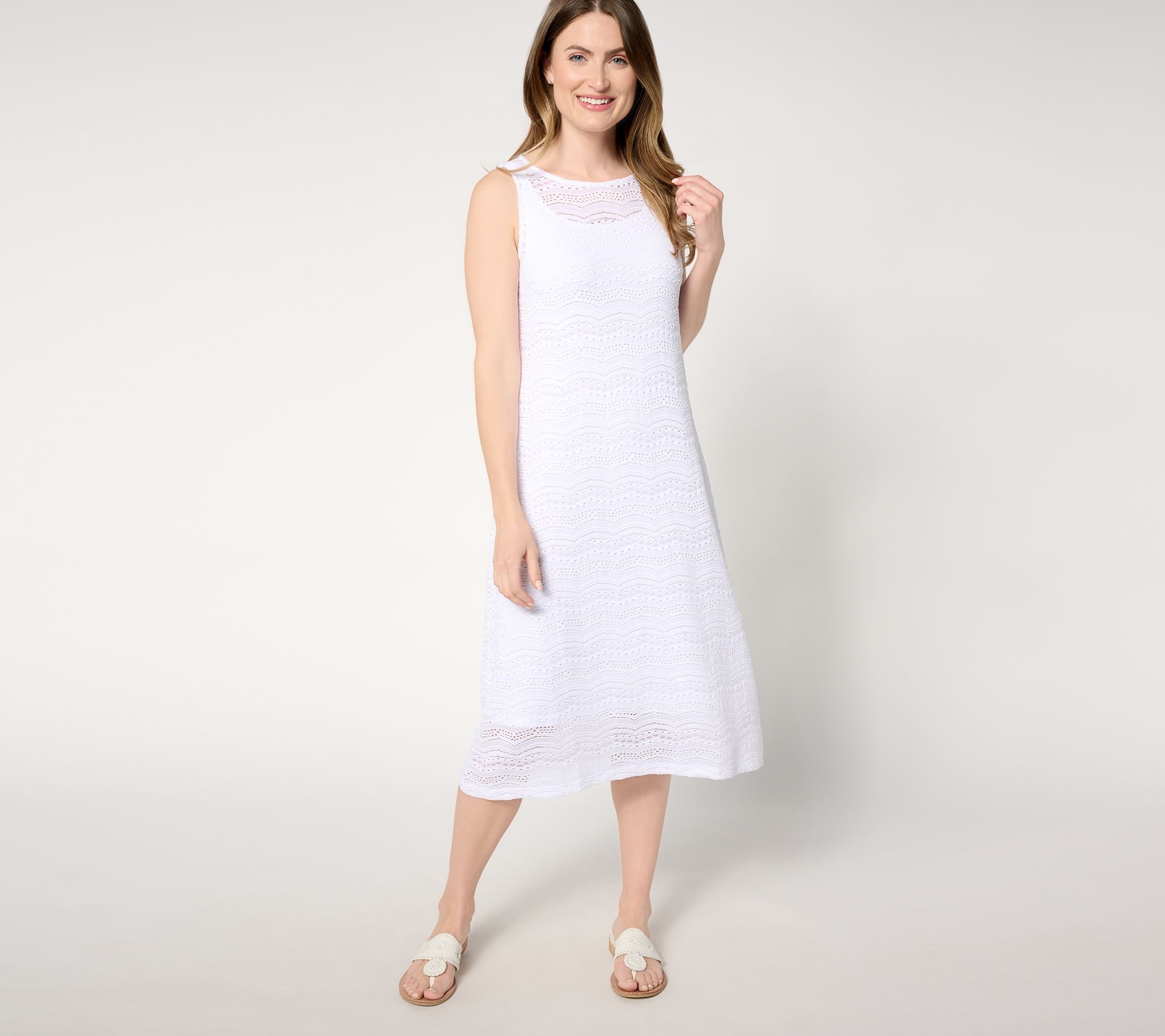 "As Is" Susan Graver Passport Petite Knit Crochet Lace Midi Dress