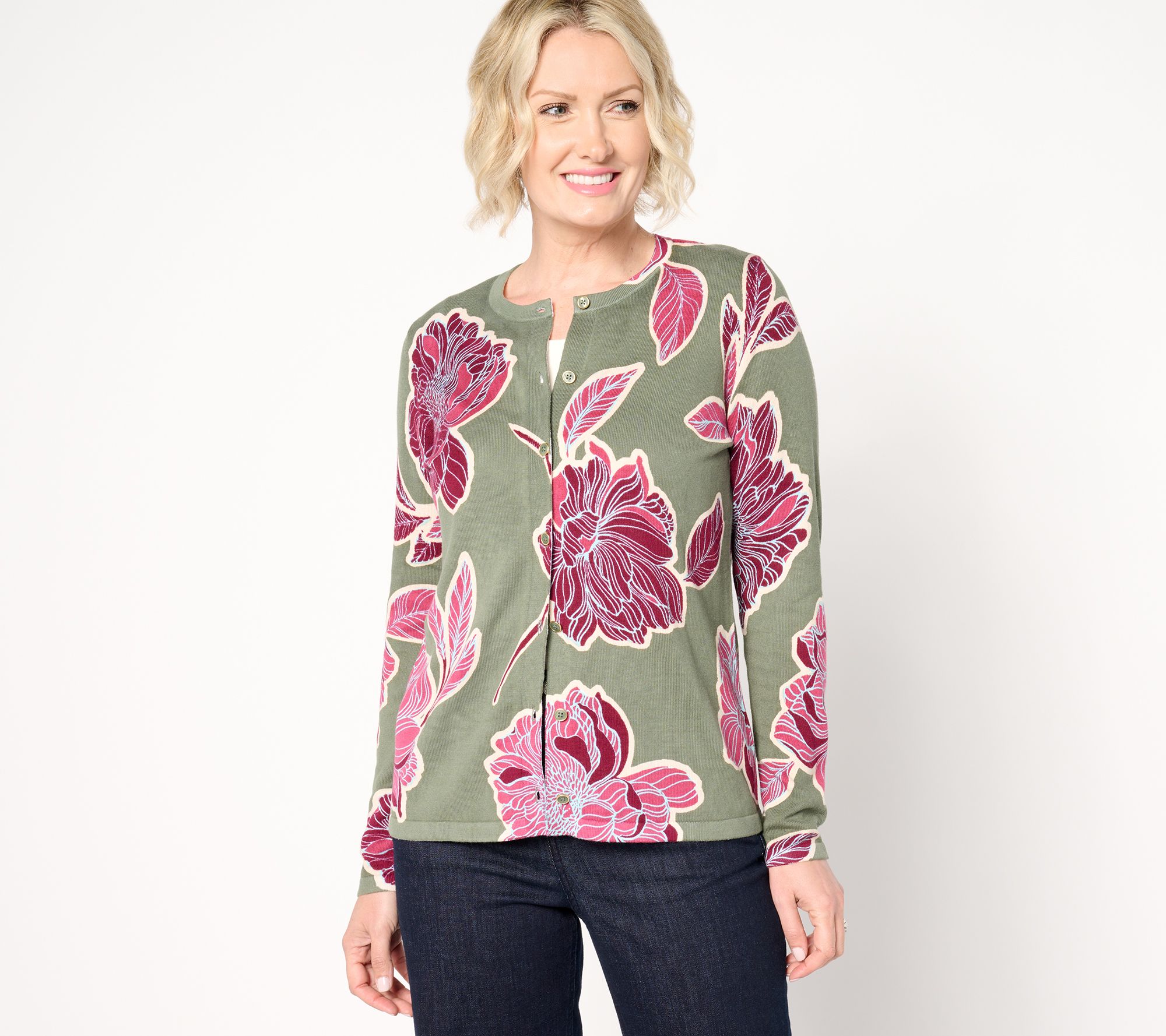 "As Is" Susan Graver Printed Button Front Cardigan