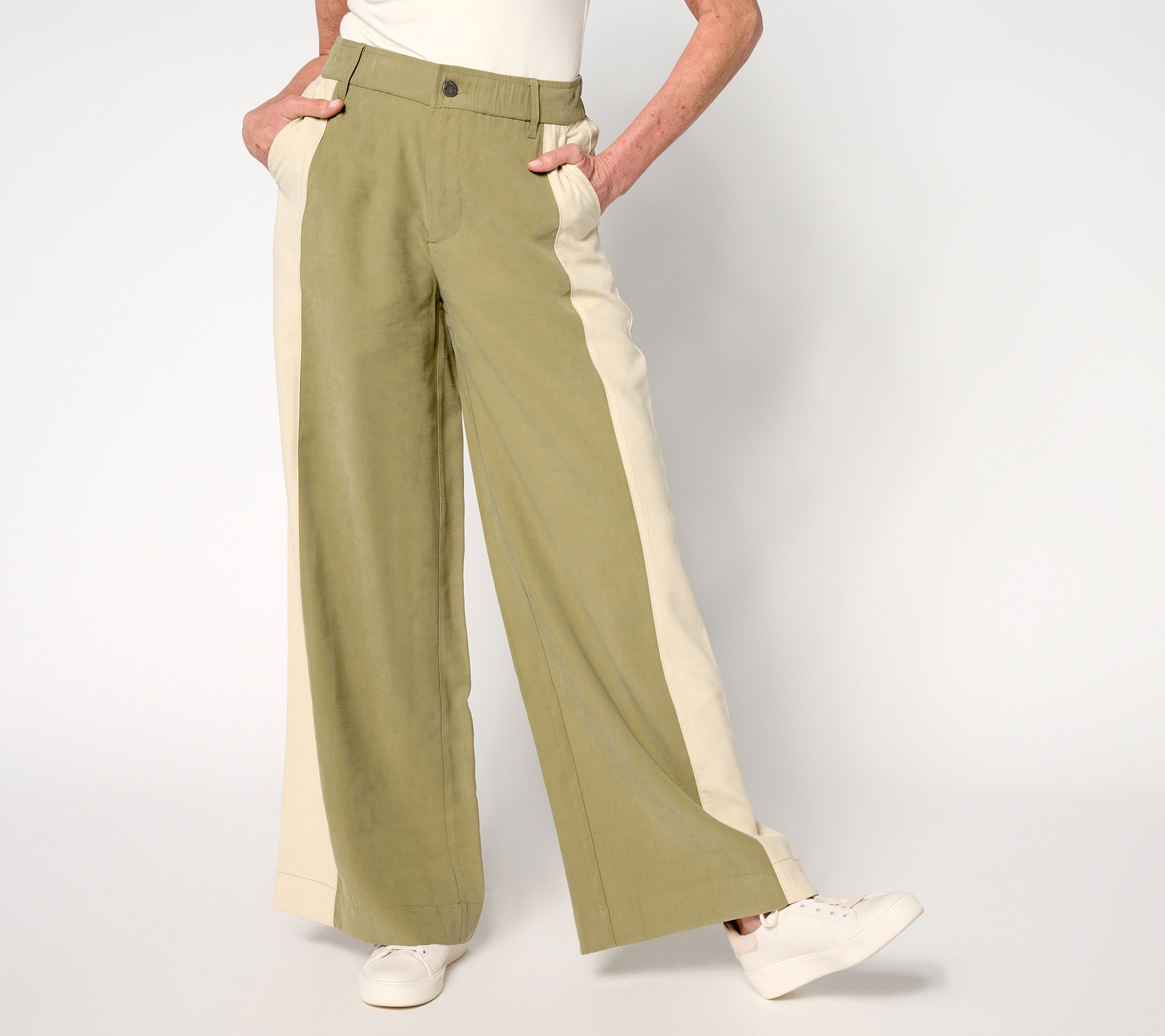 Peace Love World Petite Exaggerated Side Panel Soft Twill Pant