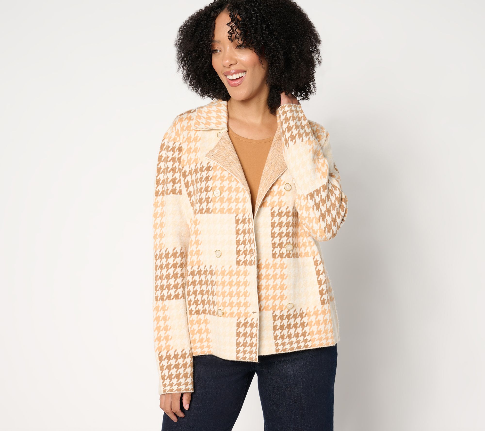 "As Is" Susan Graver Double Breasted Jacquard Sweater Jacket