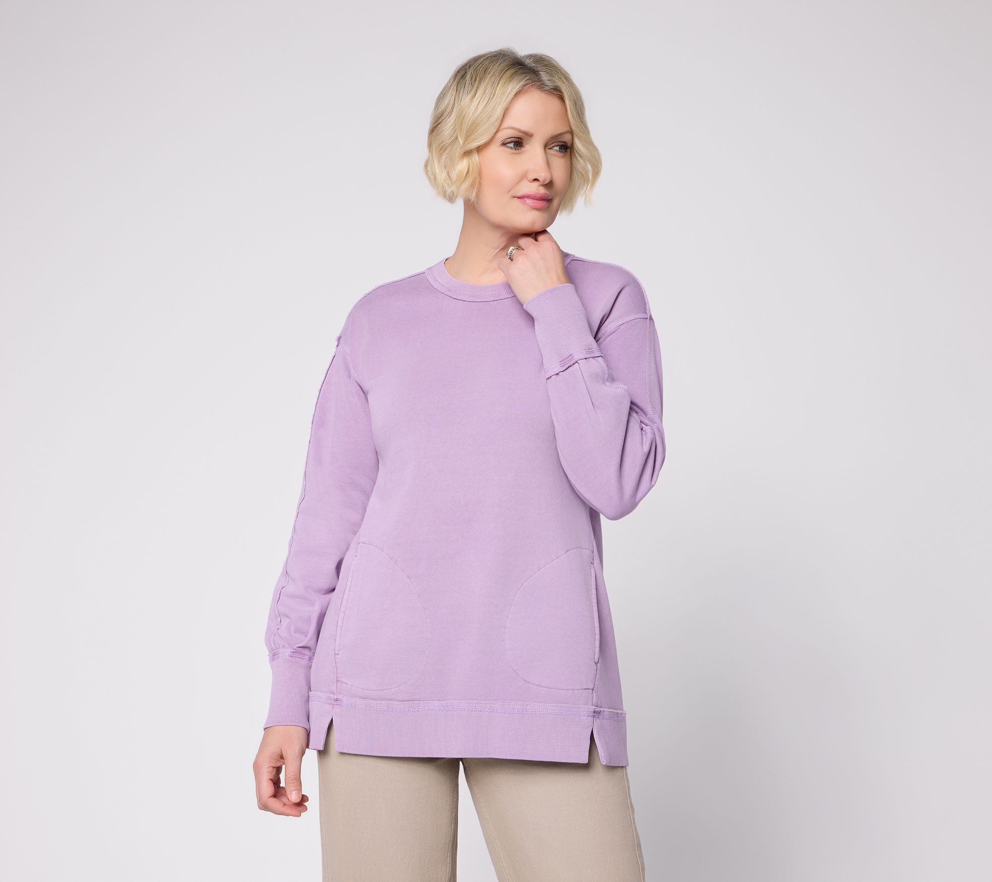 LOGO by Lori Goldstein Sweatshirt with Raw Edge and Seam Detail