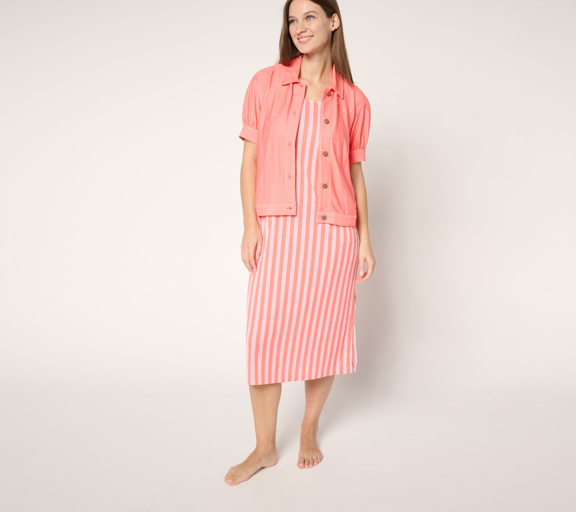 MUK LUKS Stretch Faux Denim Topper & Rib Knit Lounge Dress