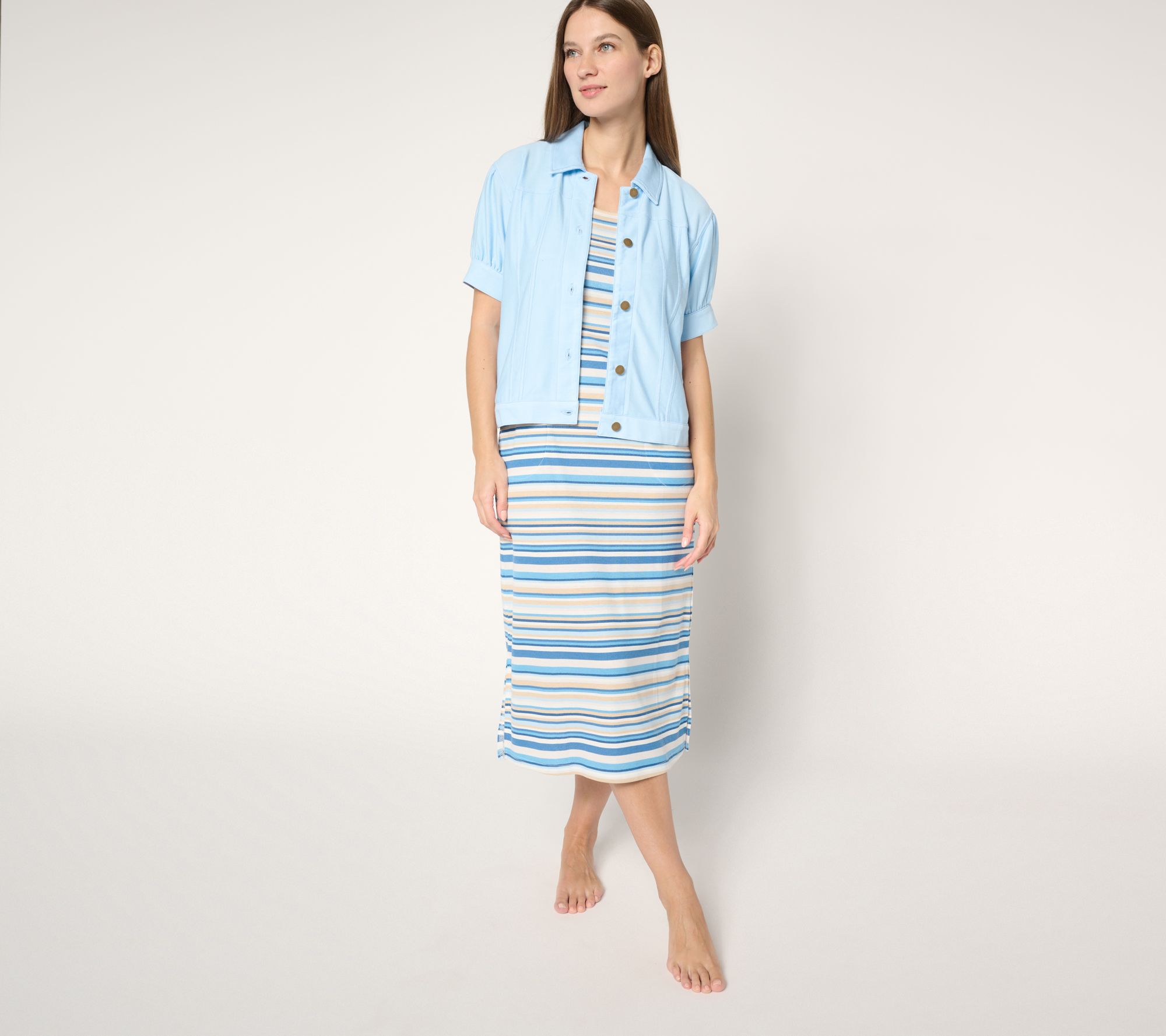 MUK LUKS Stretch Faux Denim Topper & Rib Knit Lounge Dress