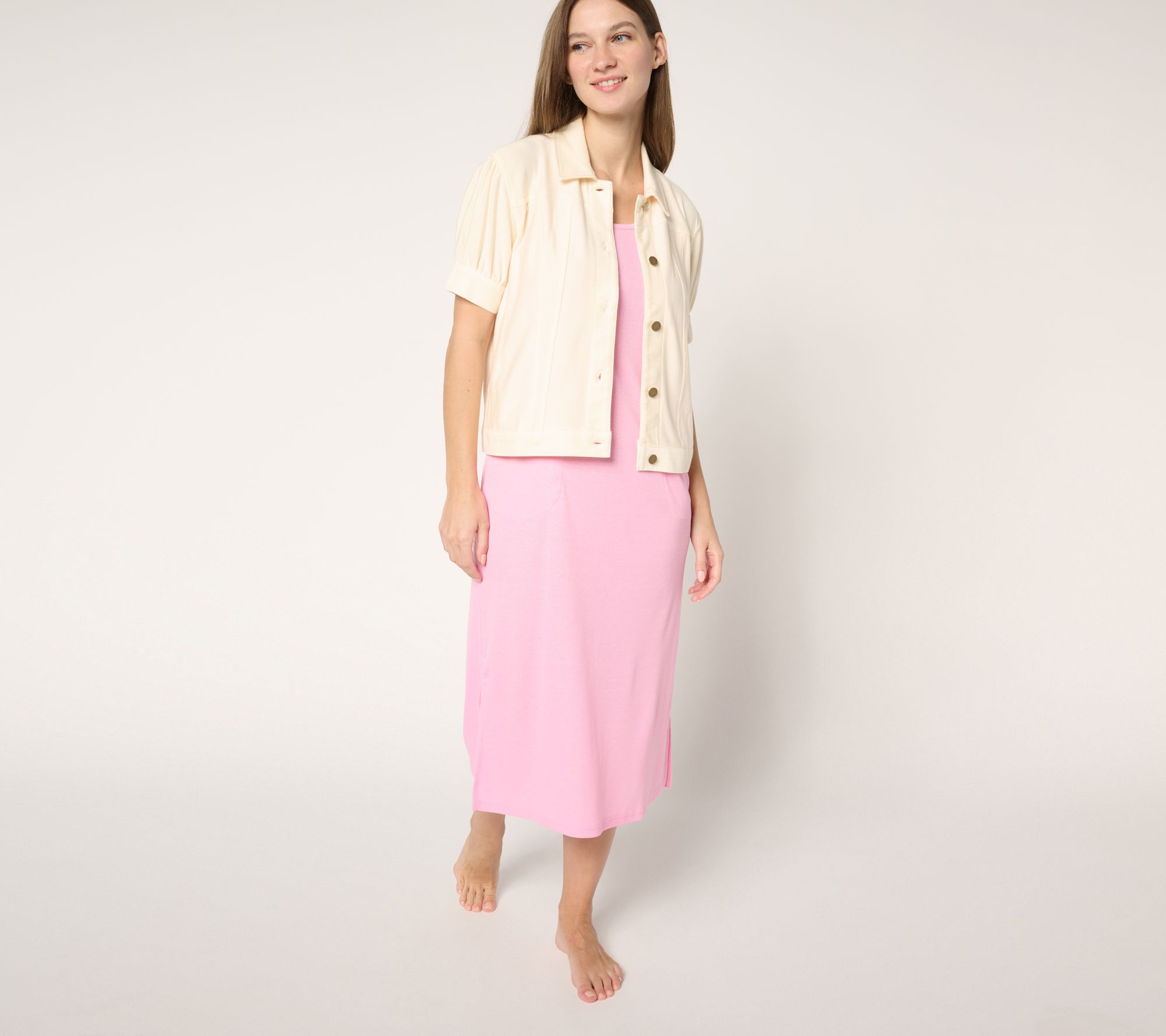 MUK LUKS Stretch Faux Denim Topper & Rib Knit Lounge Dress