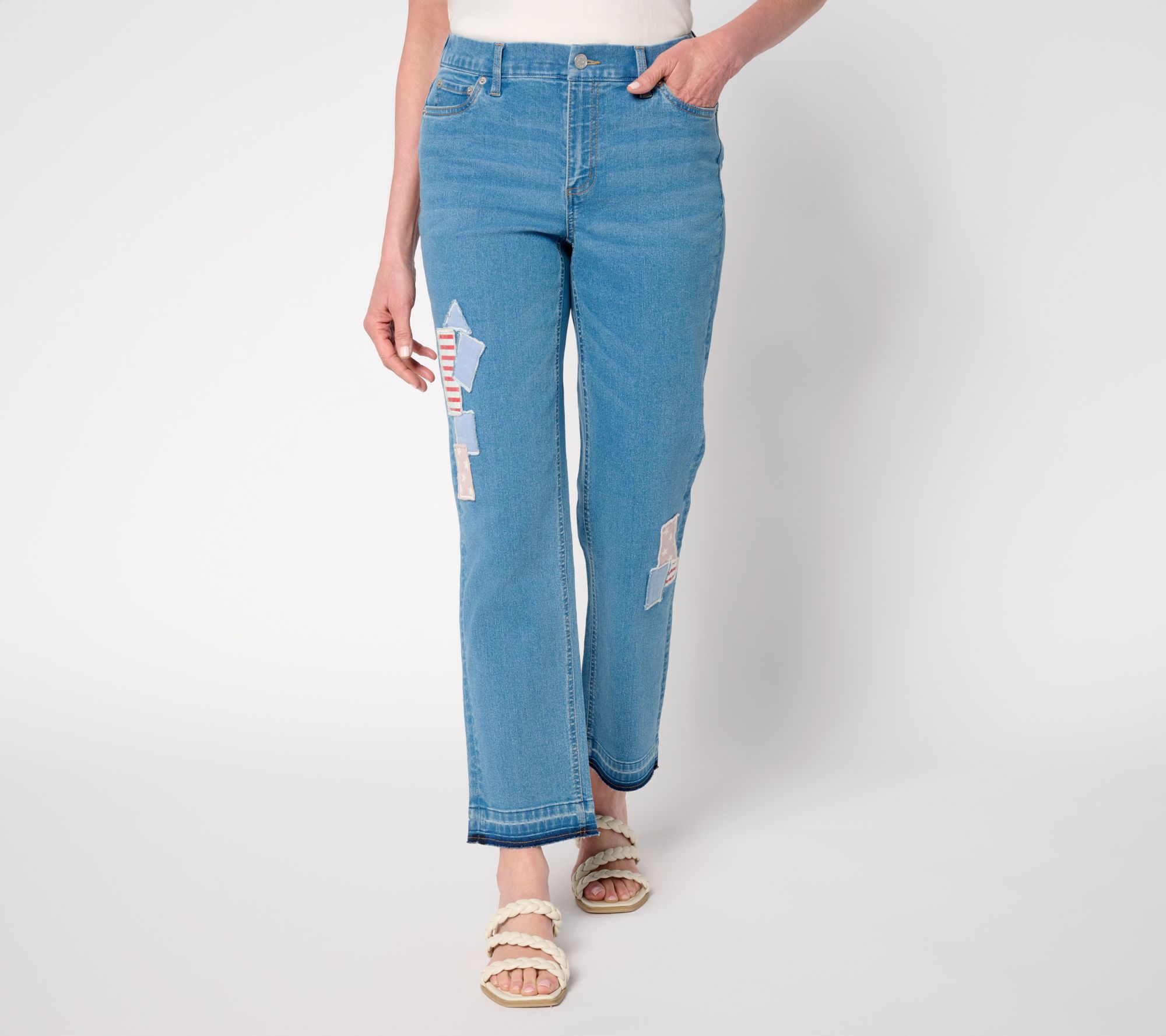 Denim & Co. Americana Classic Stretch Patchwork Ankle Jeans