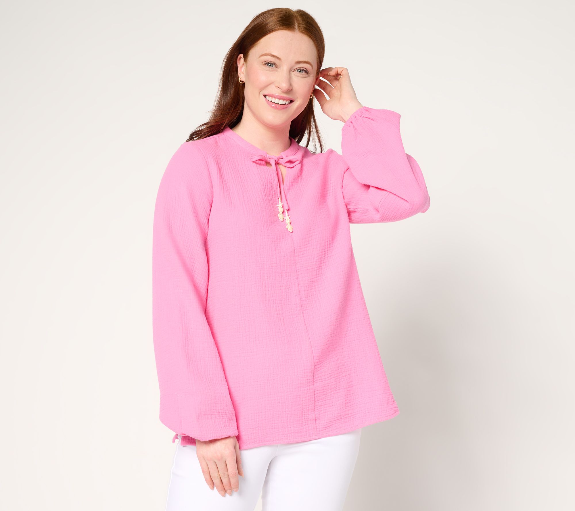 Belle Beach by Kim Gravel Beach Club 100% Cotton Gauze Peasant Top