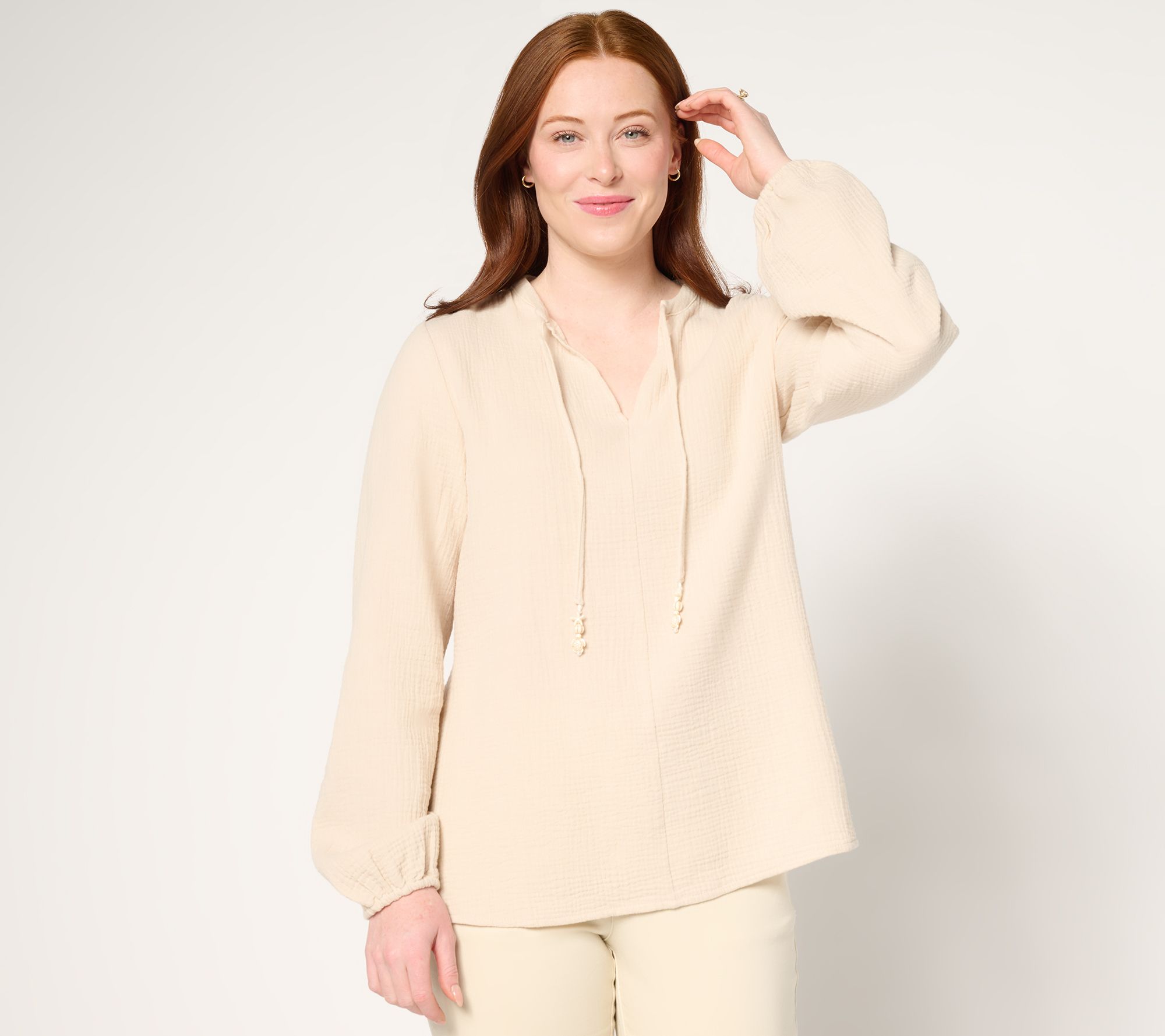 Belle Beach by Kim Gravel Beach Club 100% Cotton Gauze Peasant Top