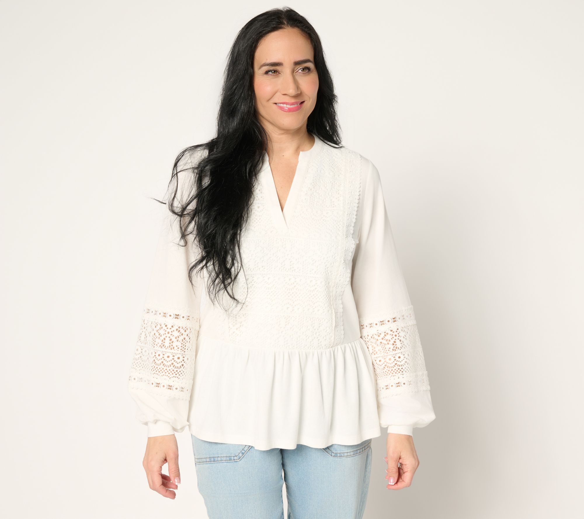 LOGO Lavish by Lori Goldstein Mix Media Peplum Top