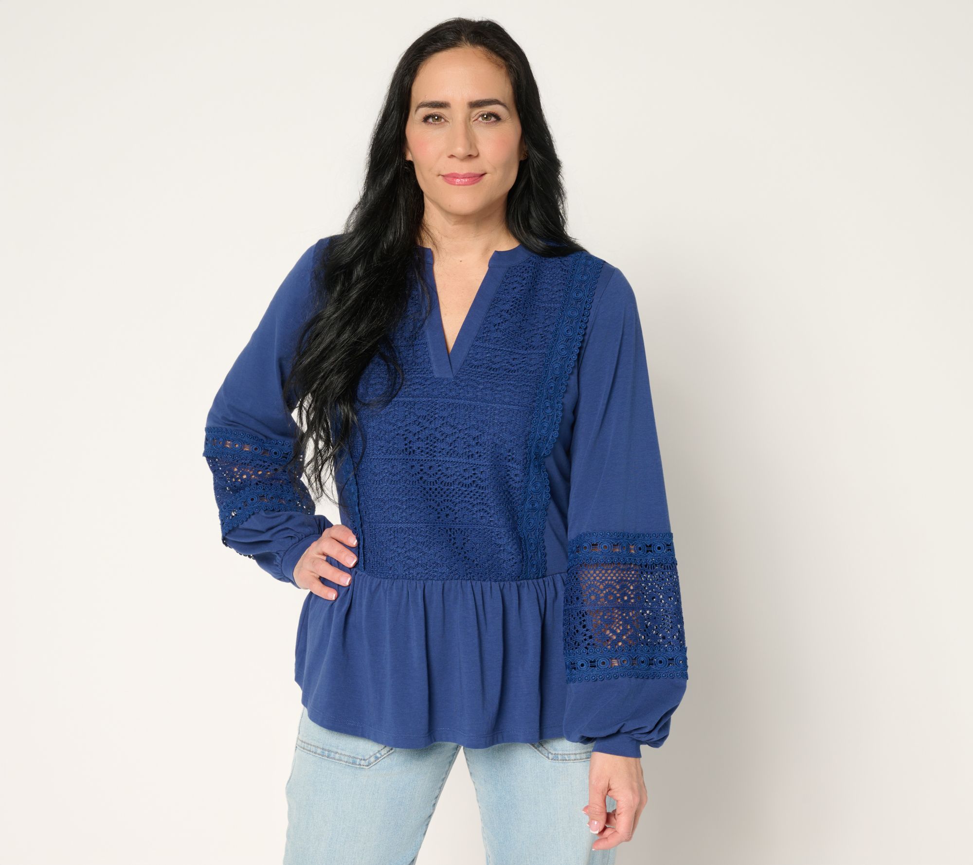 LOGO Lavish by Lori Goldstein Mix Media Peplum Top