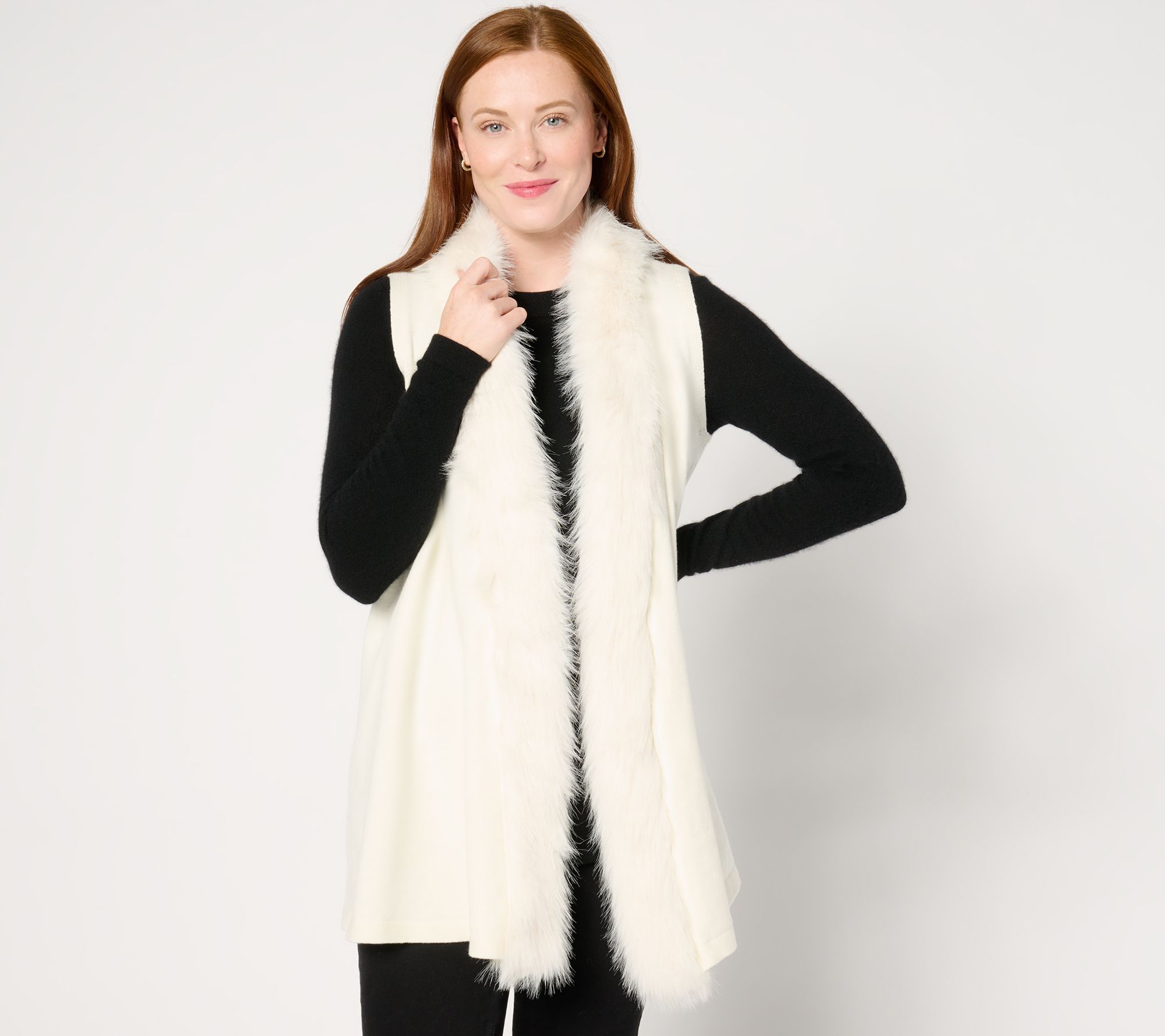  "As Is" Studio Park x Jane Treacy Draped Sweater Vest with Faux Fur