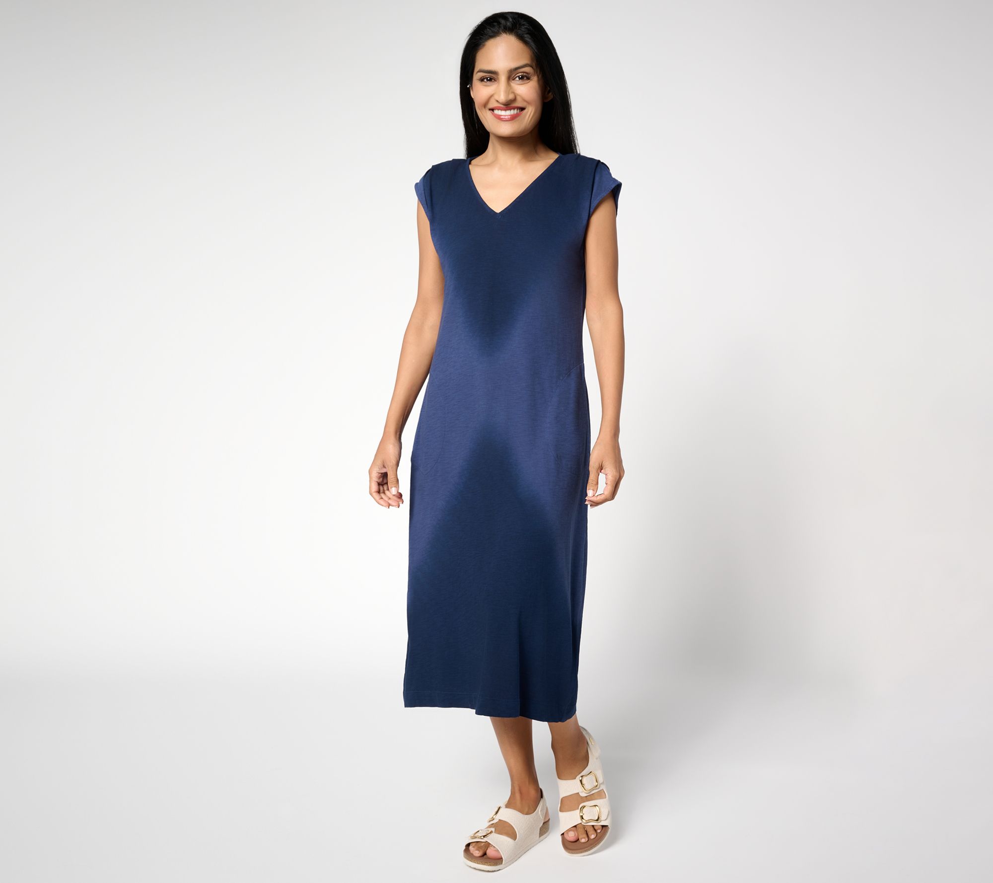 LOGO by Lori Goldstein Petite 100% Cotton Tie Dye Midi Dress