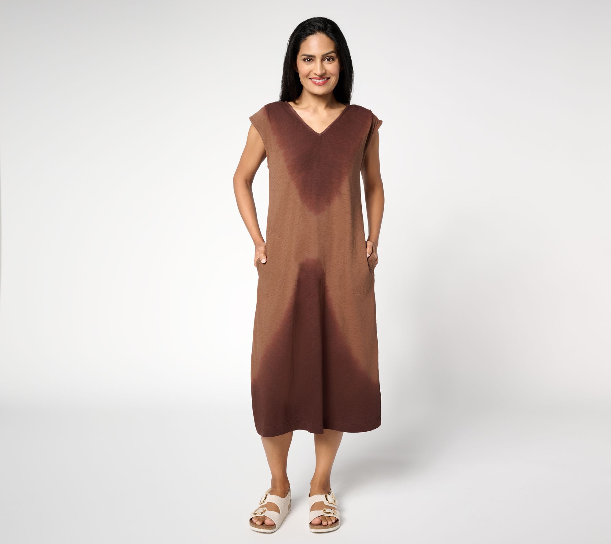 LOGO by Lori Goldstein Petite 100% Cotton Tie Dye Midi Dress