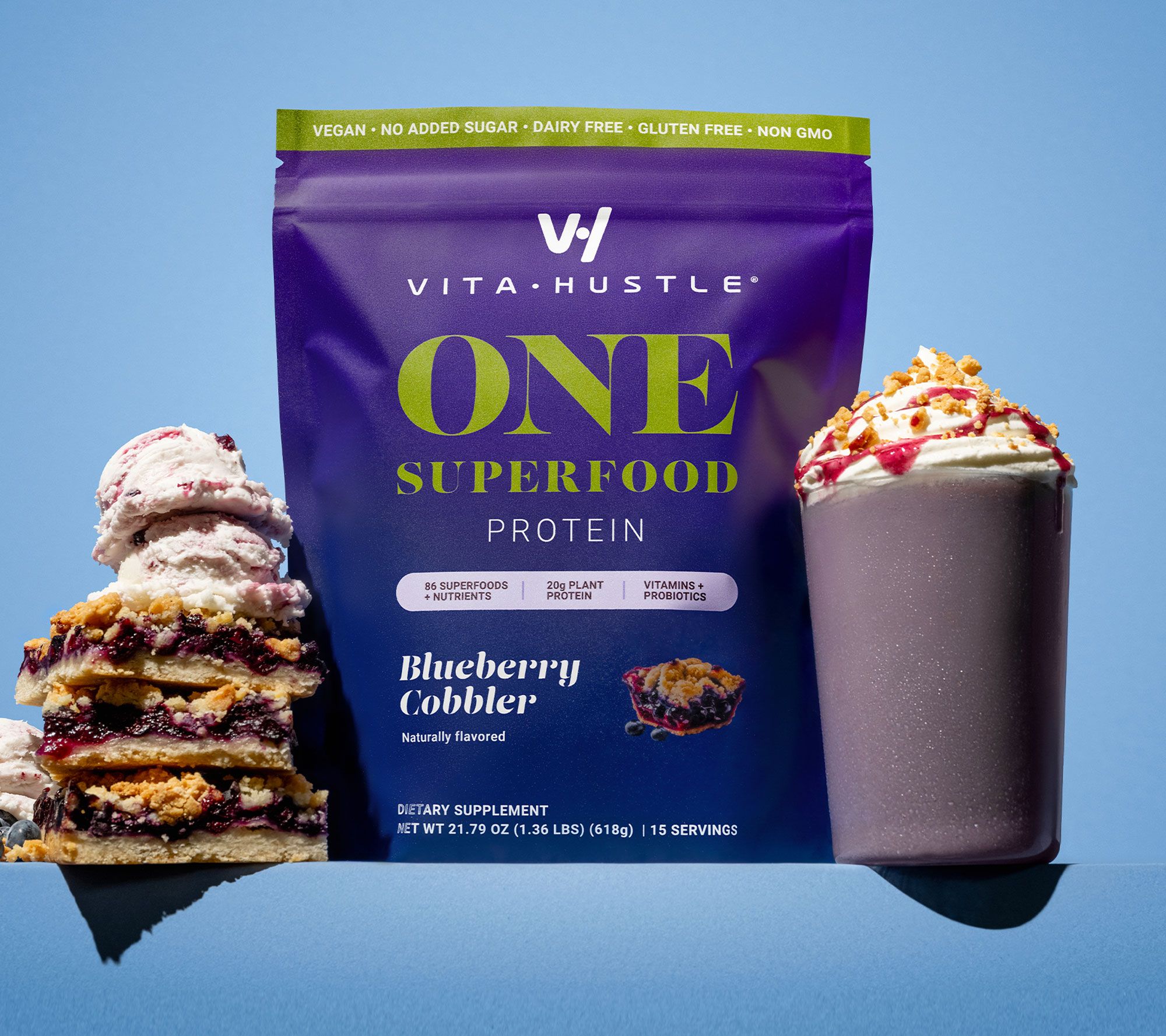VitaHustle ONE Superfood Plant-Based Protein Shake 15-Servings