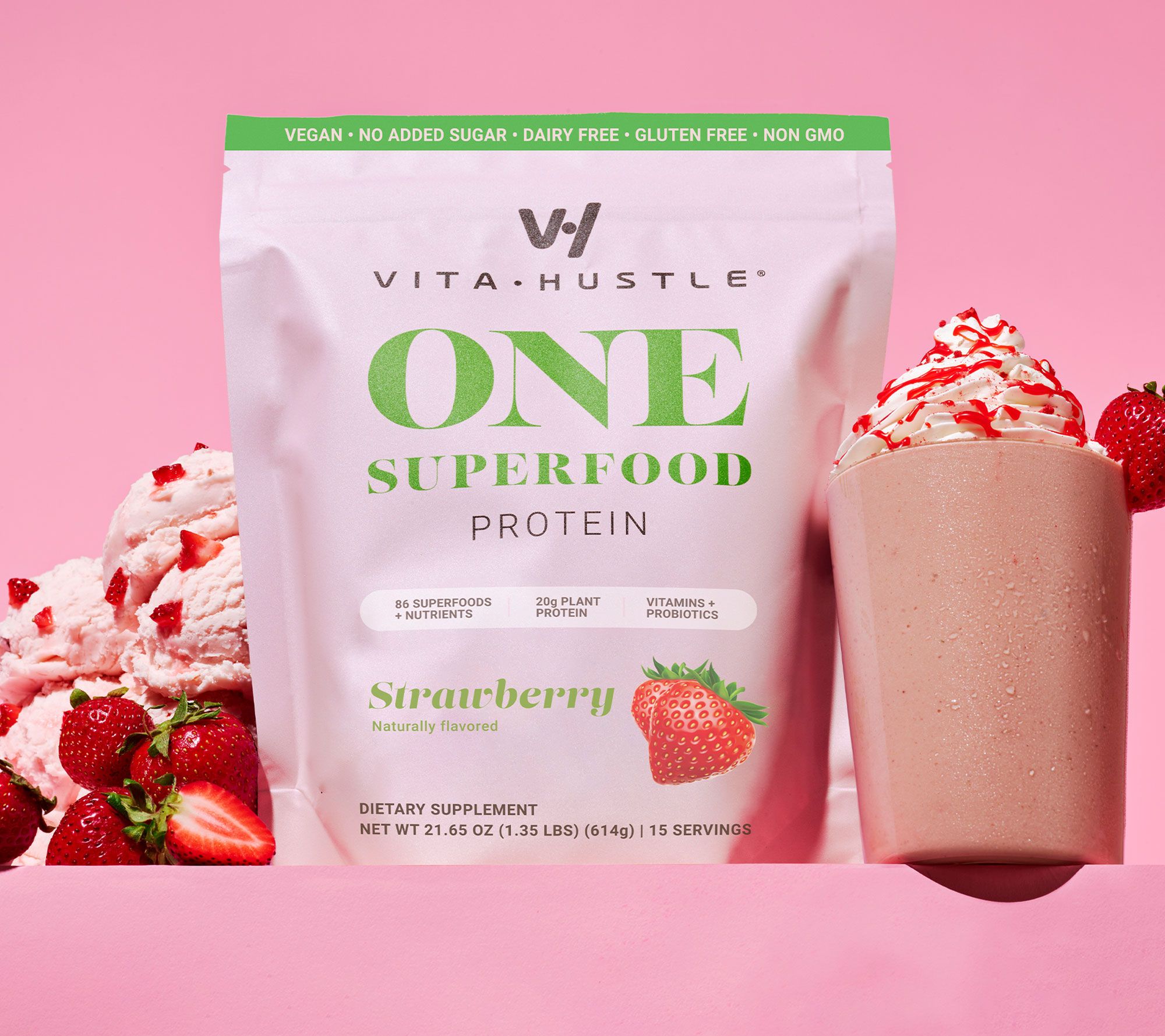 VitaHustle ONE Superfood Plant-Based Protein Shake 15-Servings