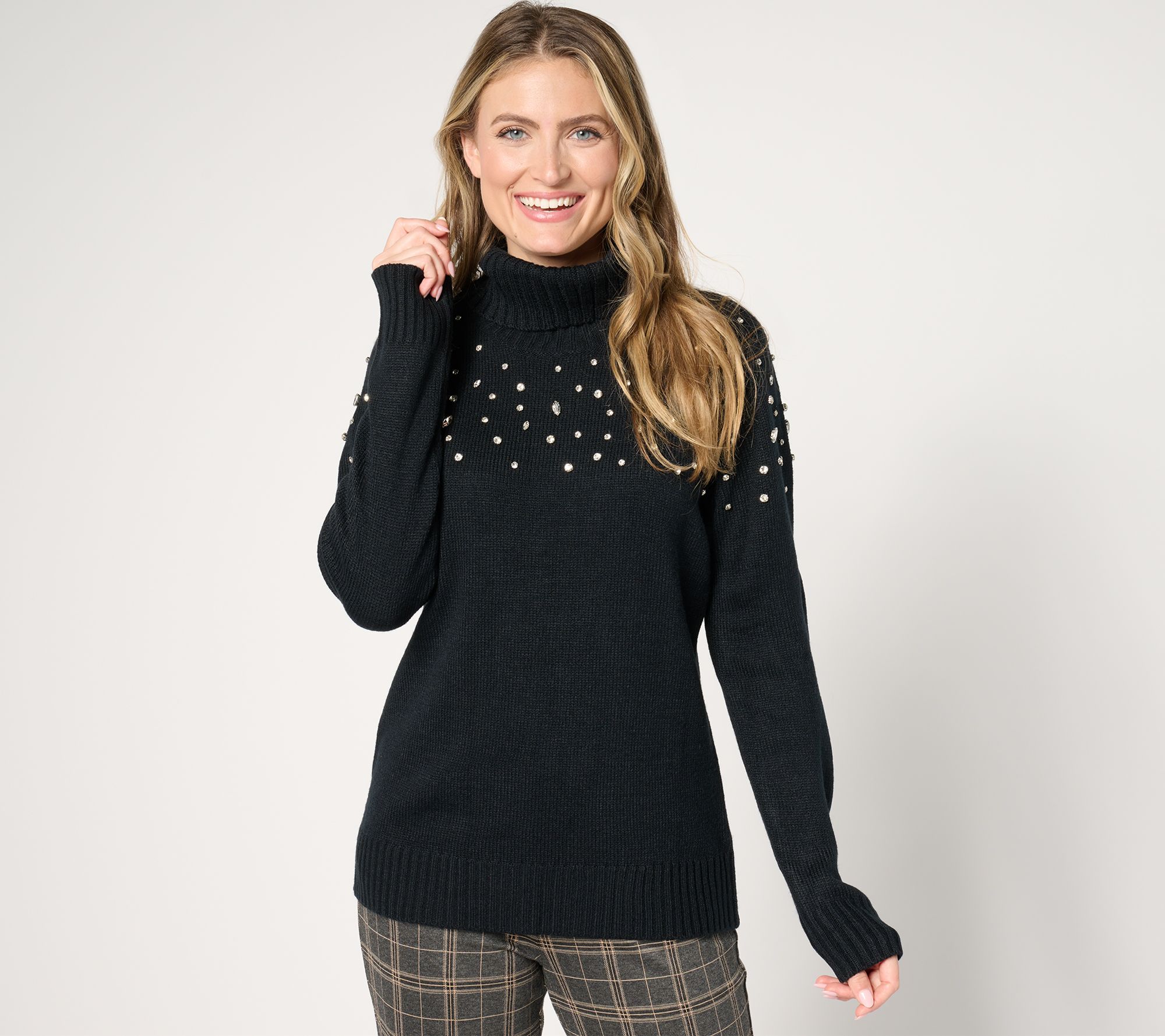 "As Is" Susan Graver Occasion Embellished Cowl Neck Sweater