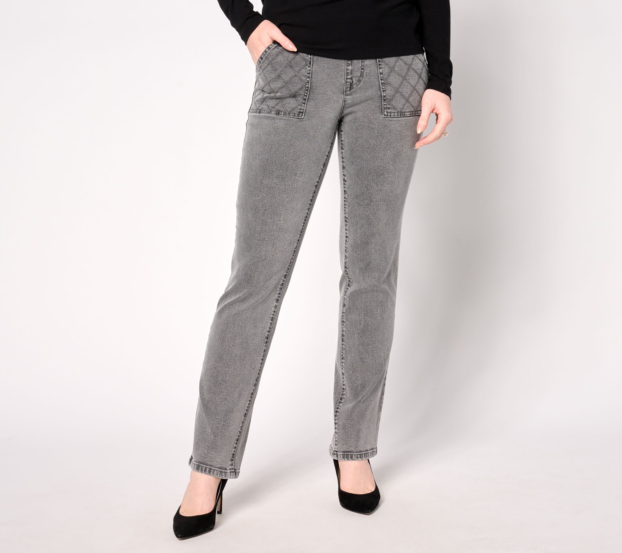 "As Is" Isaac Mizrahi Live! Petite True Denim Fog Straight Jeans