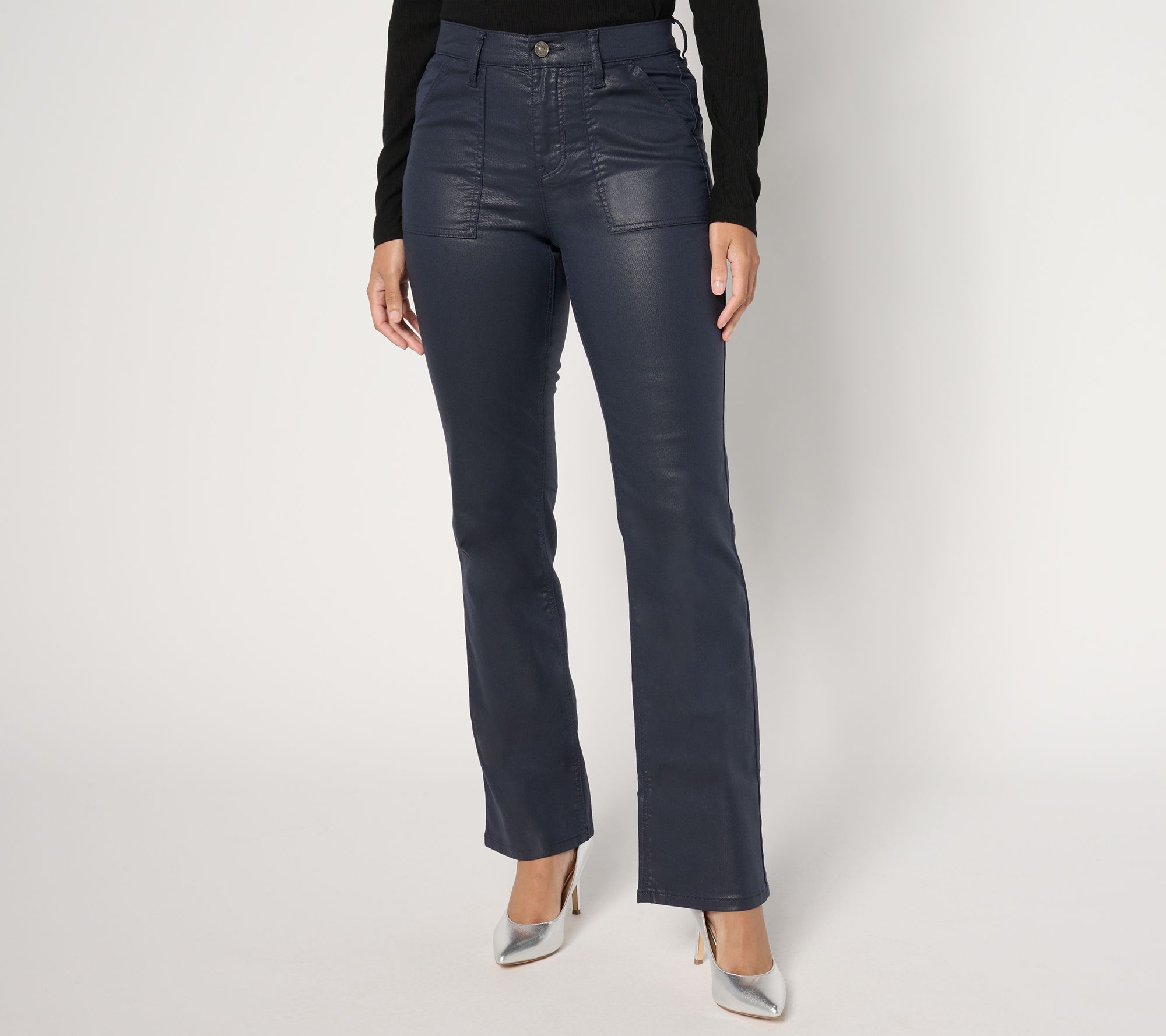 "As Is" nicole by Nicole Miller Petite Coated Soho Boot Cut Jean