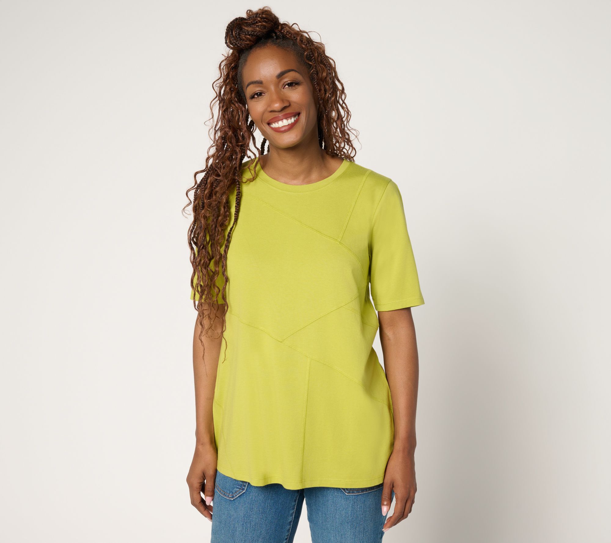 LOGO by Lori Goldstein Knit Patchwork Seam Top - QVC.com