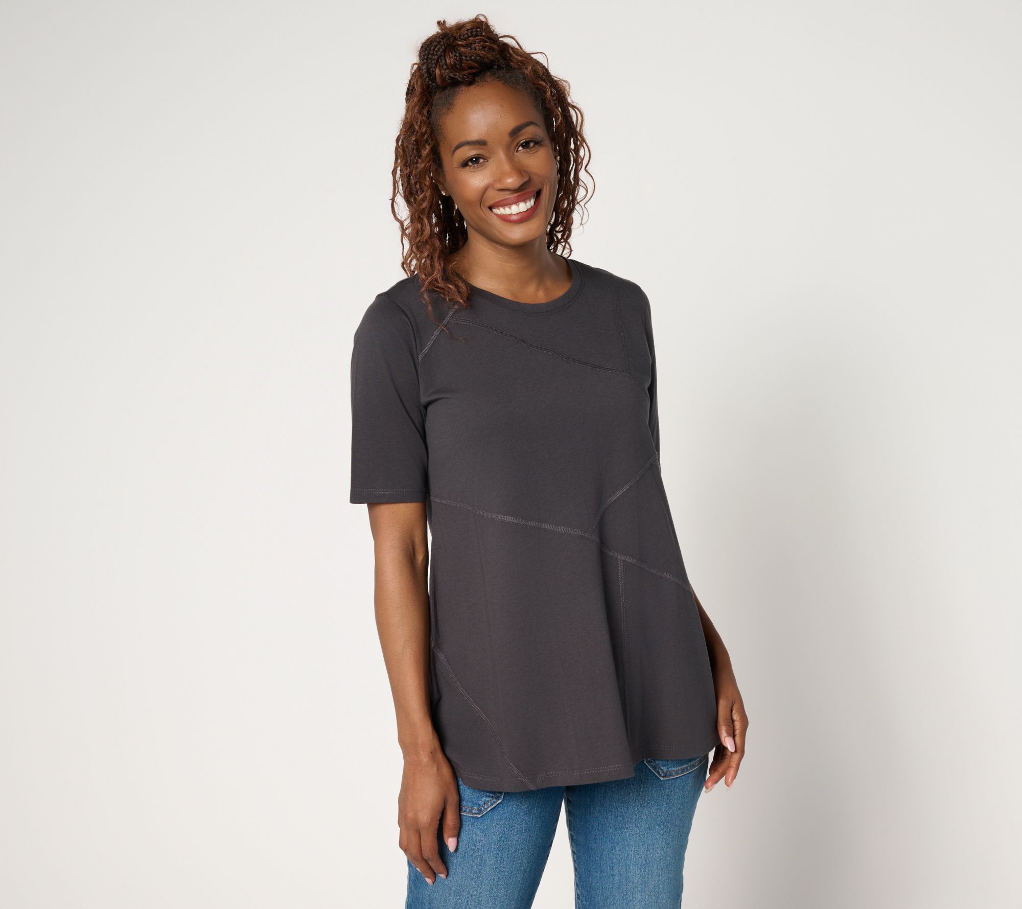 LOGO by Lori Goldstein Knit Patchwork Seam Top