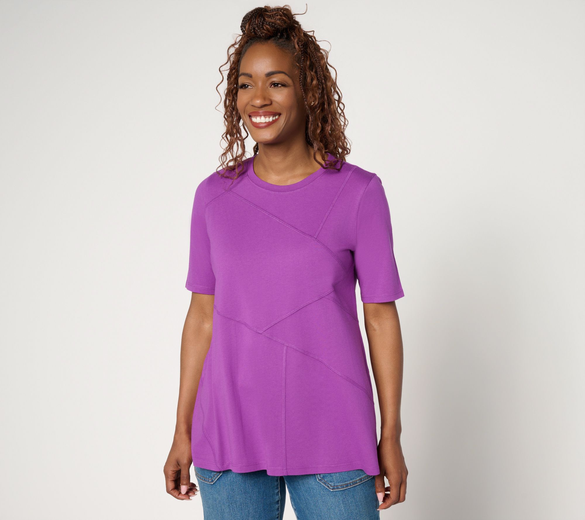LOGO by Lori Goldstein Knit Patchwork Seam Top