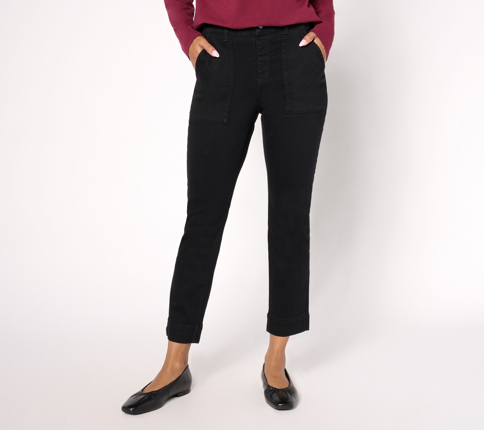 "As Is" Denim & Co. Reg Black Easy Stretch Straight Leg Ankle Jean