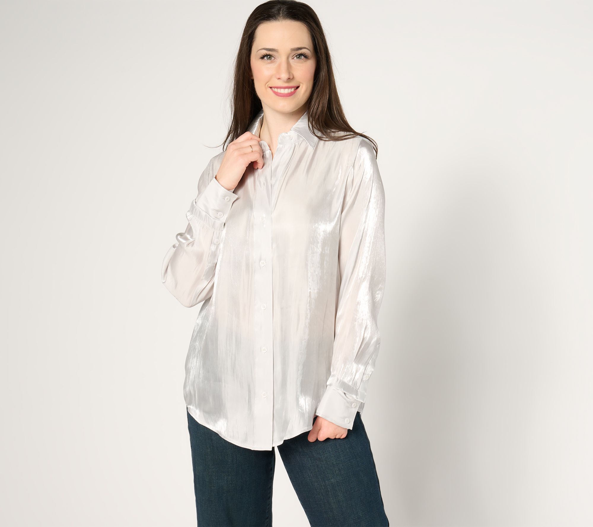 "As Is" by Stacy London Metallic Foundation Button Shirt