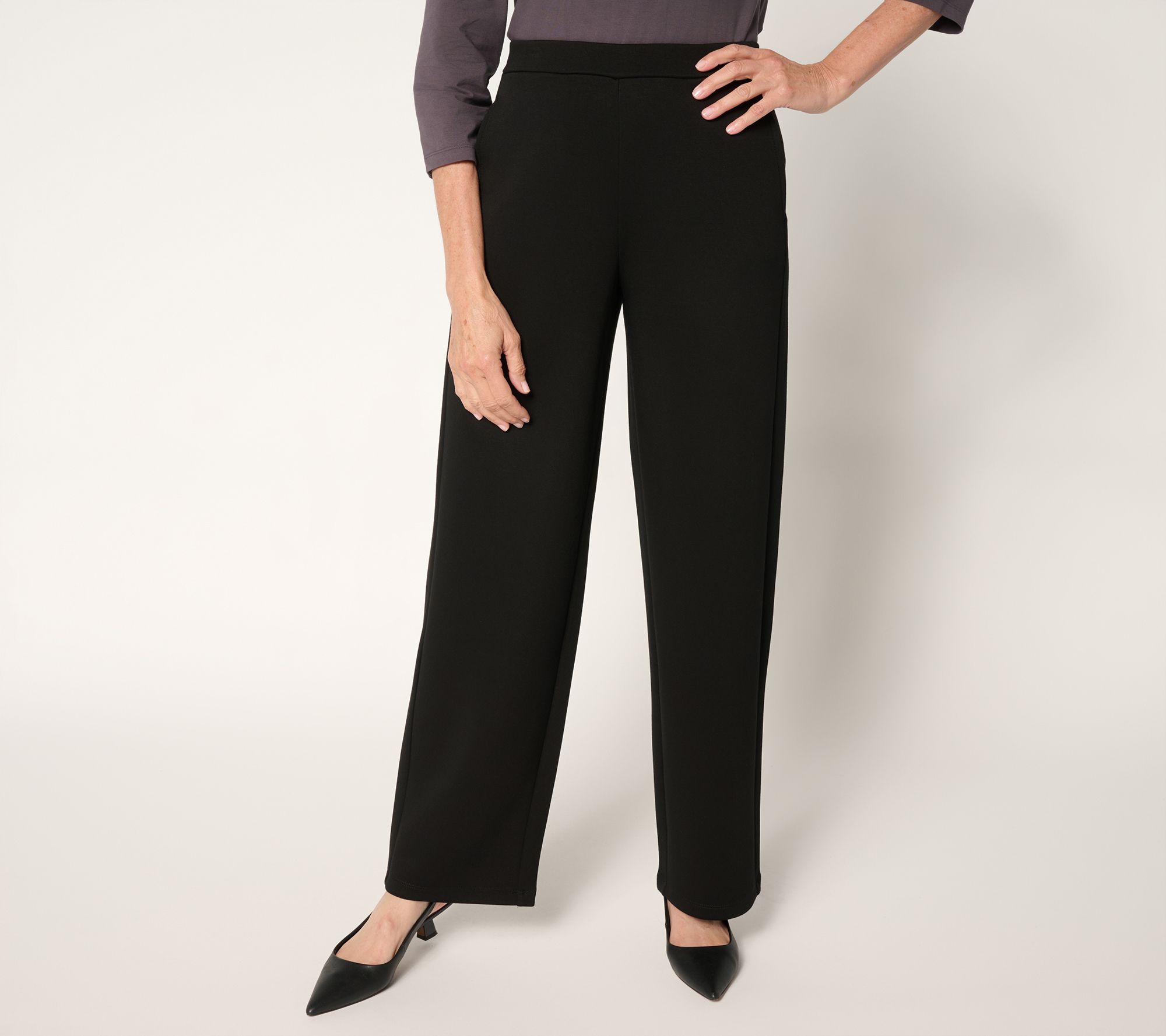 Susan Graver Weekend Regular Serene Knit Pull On Wide Leg Pants