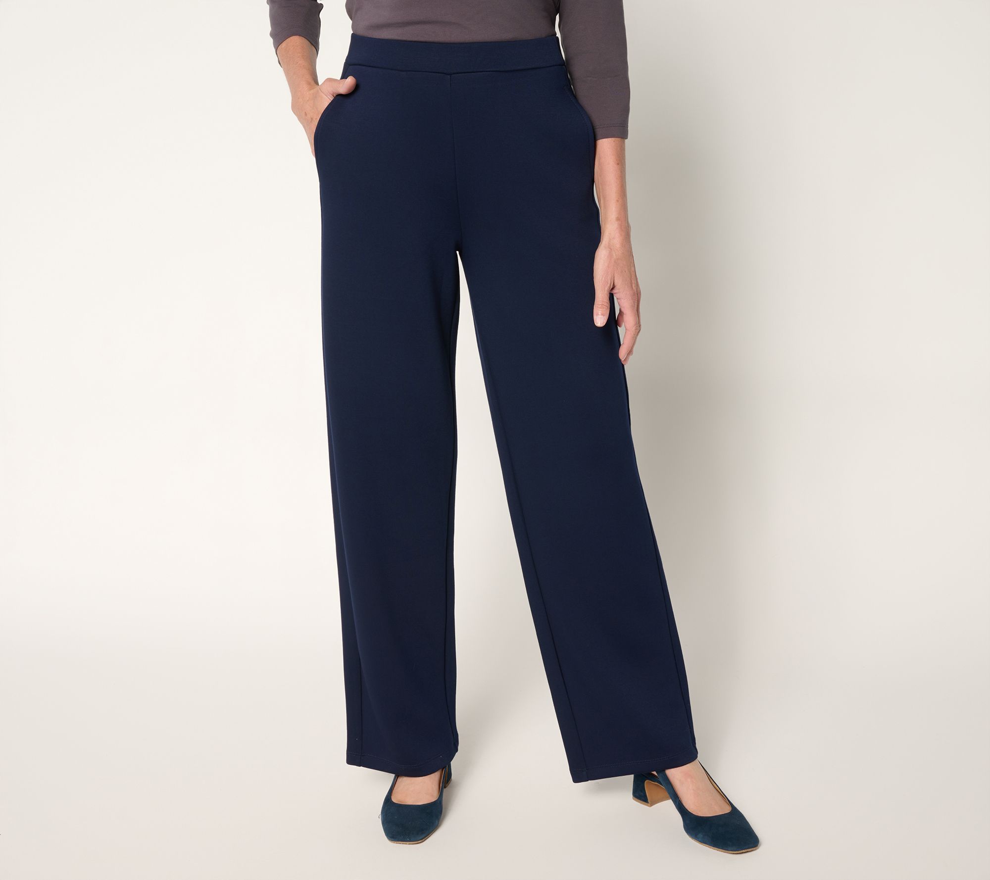 Susan Graver Weekend Regular Serene Knit Pull On Wide Leg Pants
