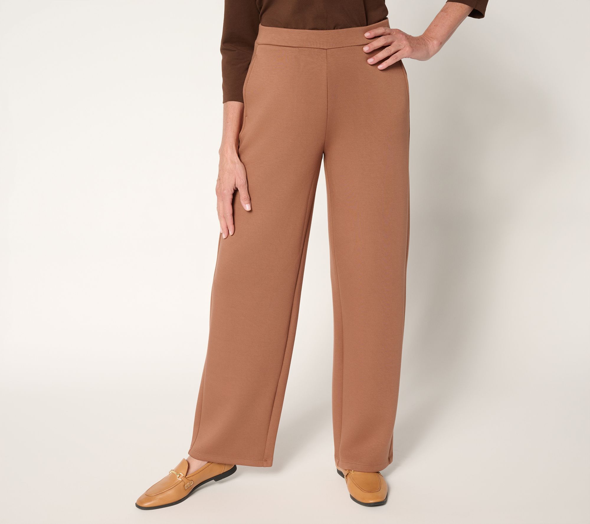 Susan Graver Weekend Regular Serene Knit Pull On Wide Leg Pants