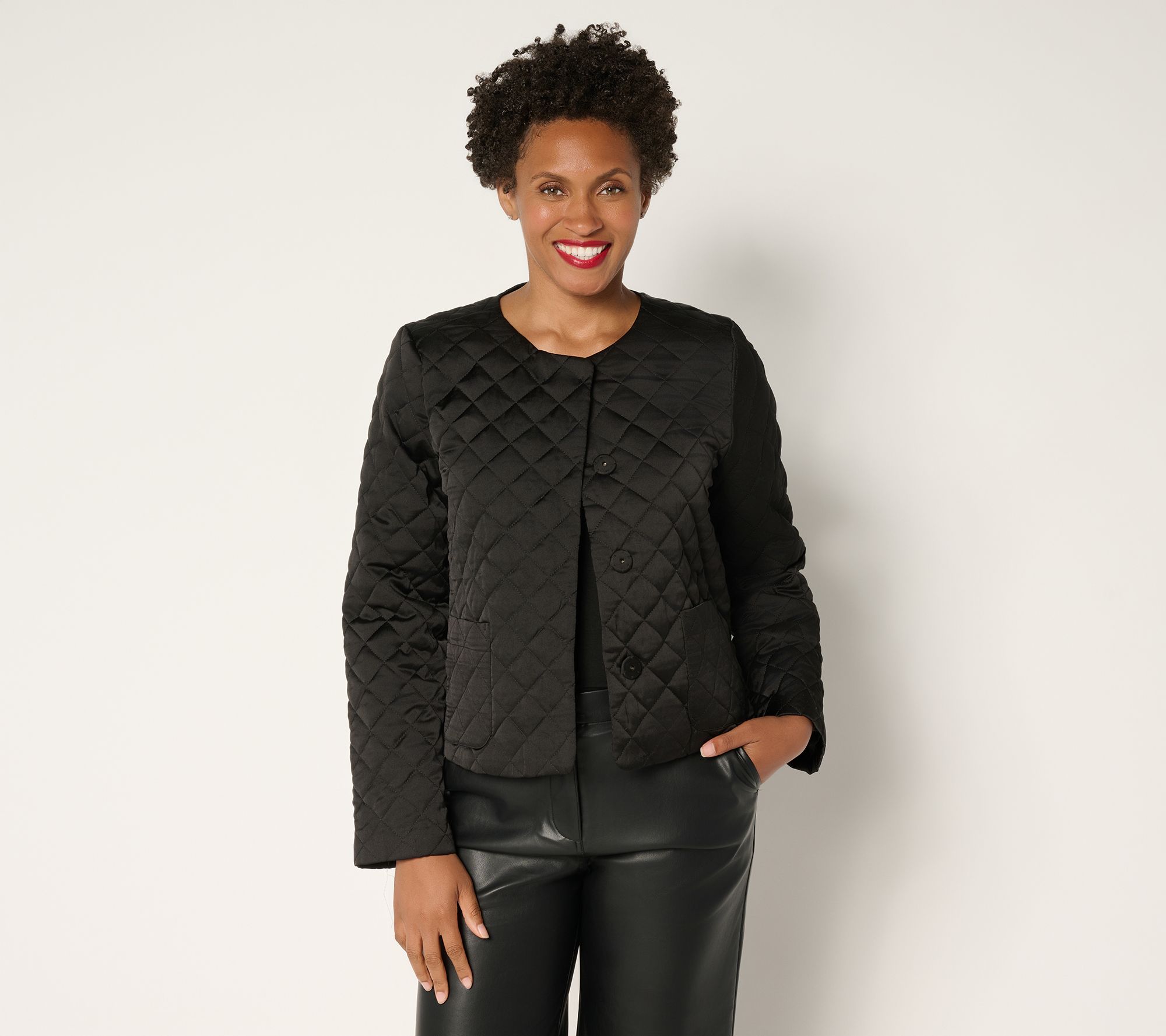 by Stacy London Snap Front Quilted Satin Jacket