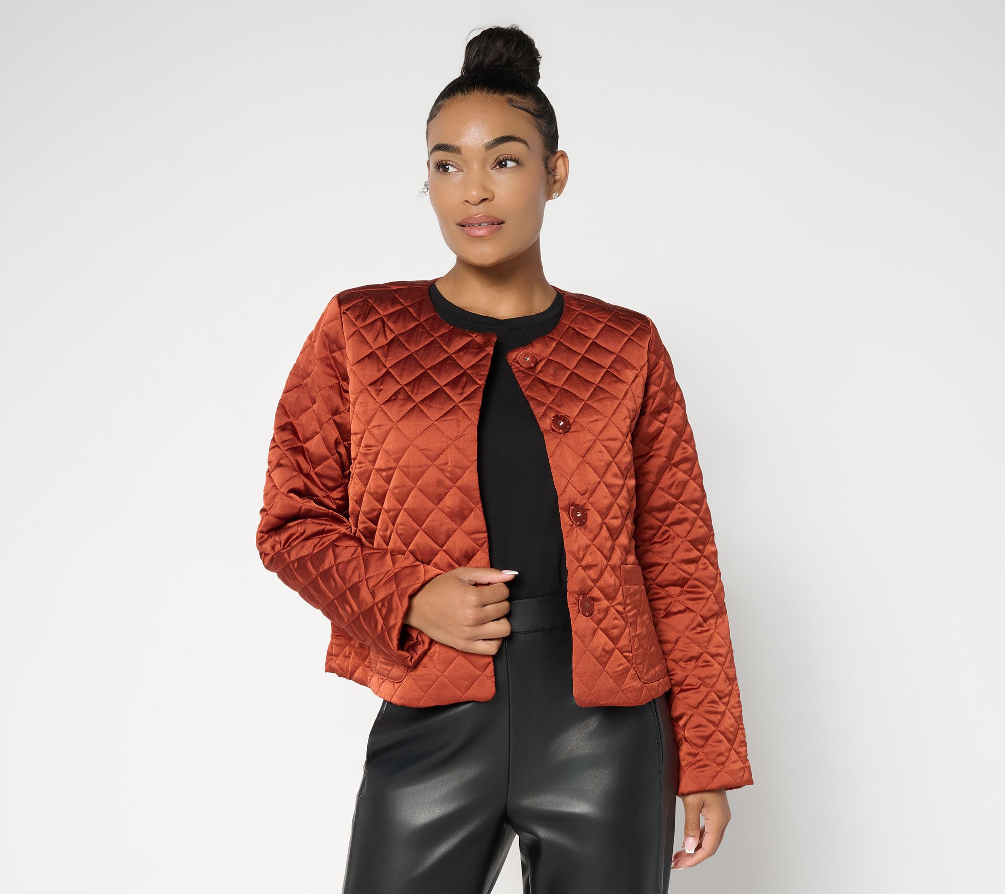 by Stacy London Snap Front Quilted Satin Jacket