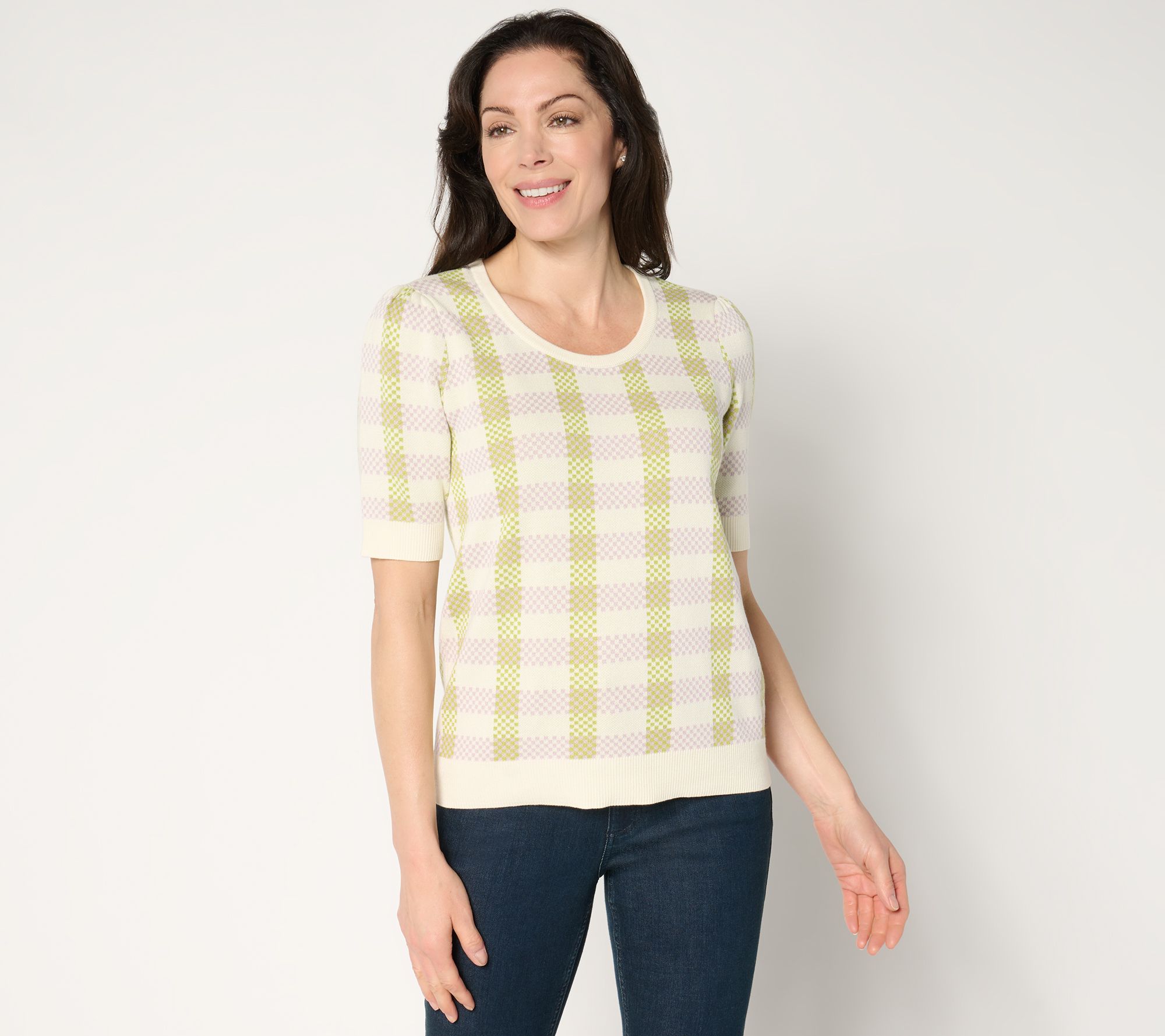 "As Is" Susan Graver Puff Sleeve Jacquard Sweater