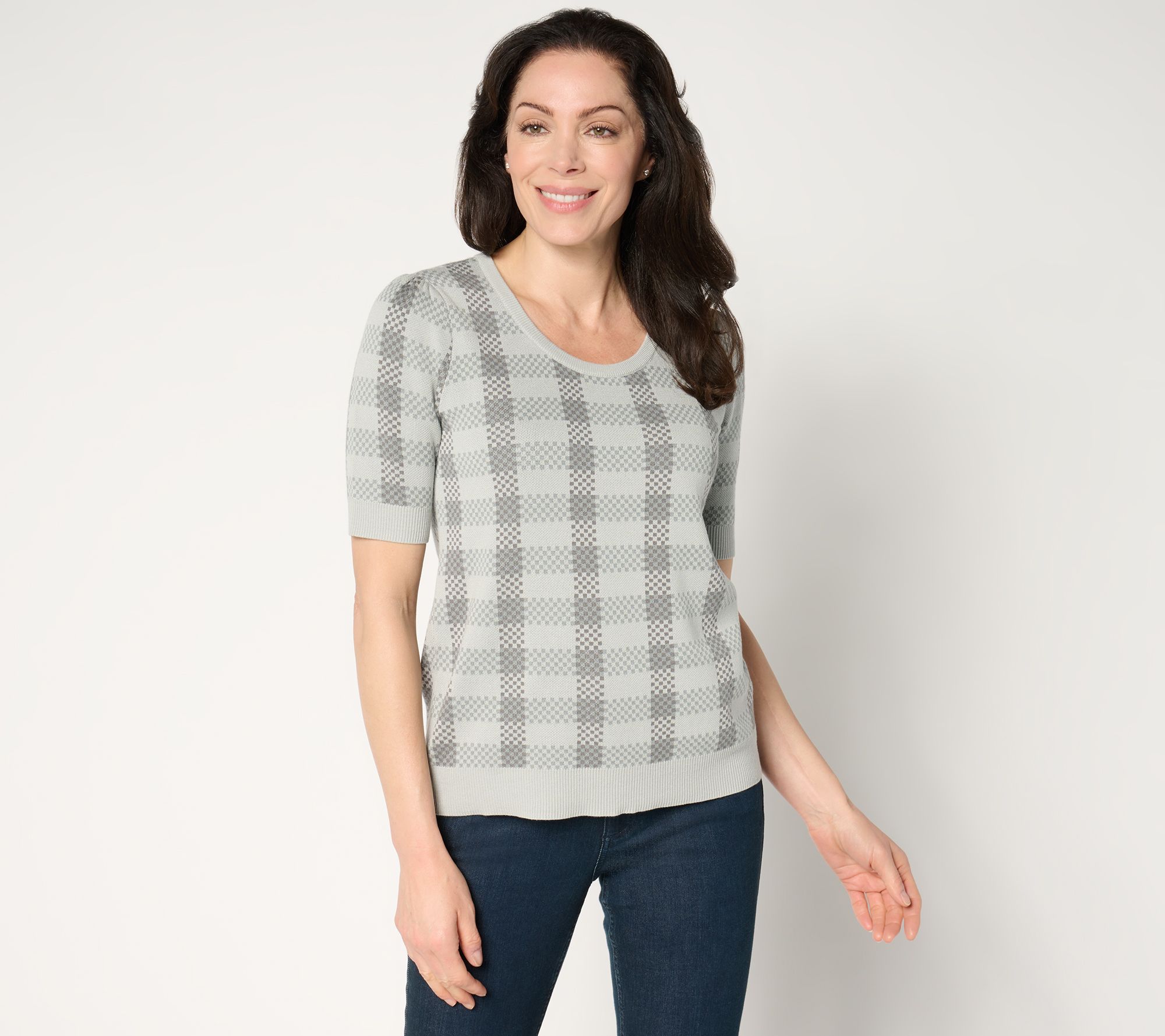 "As Is" Susan Graver Puff Sleeve Jacquard Sweater