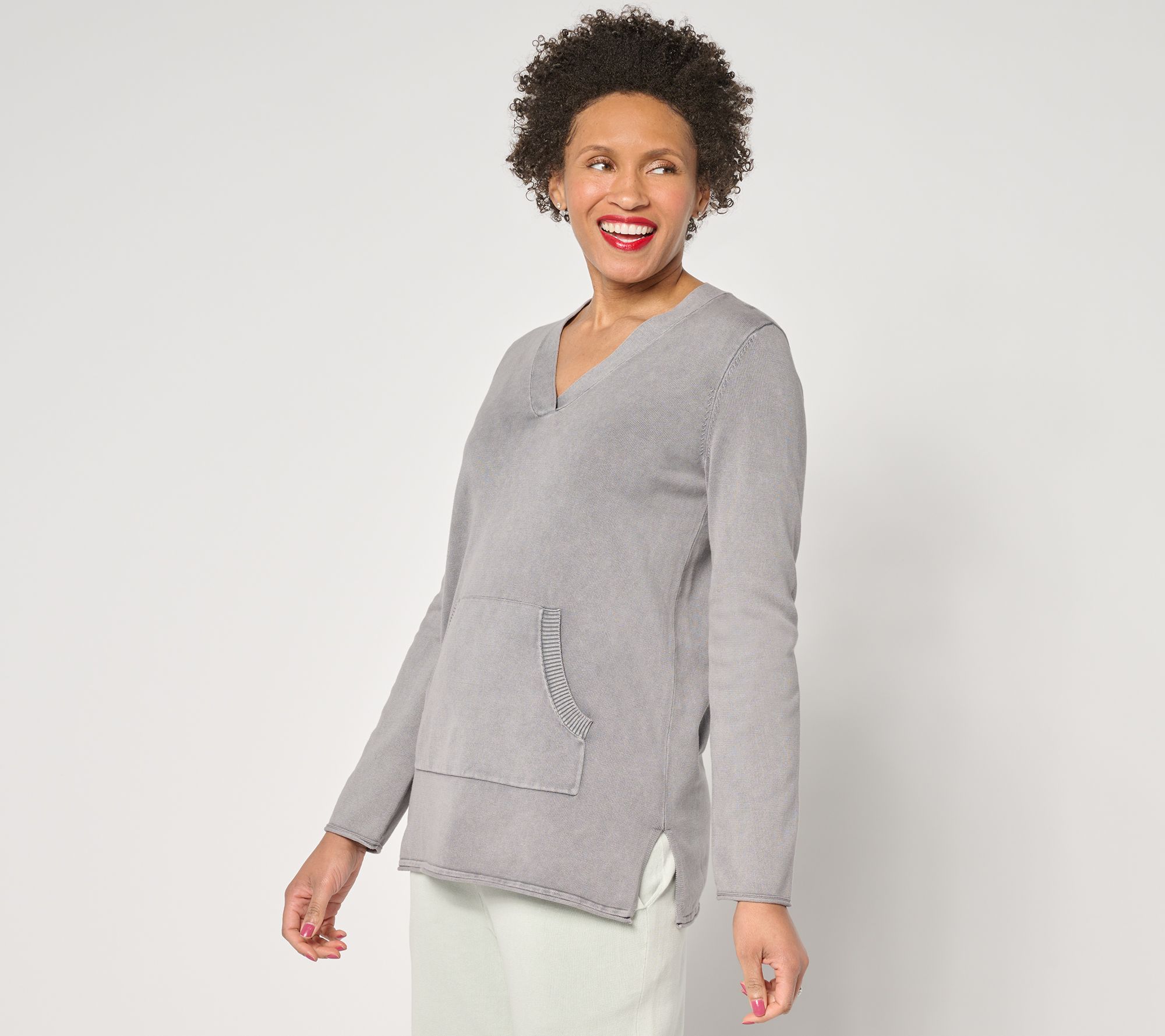 "As Is" Barefoot Dreams 100% Cotton Sunbleached V-Neck Pullover