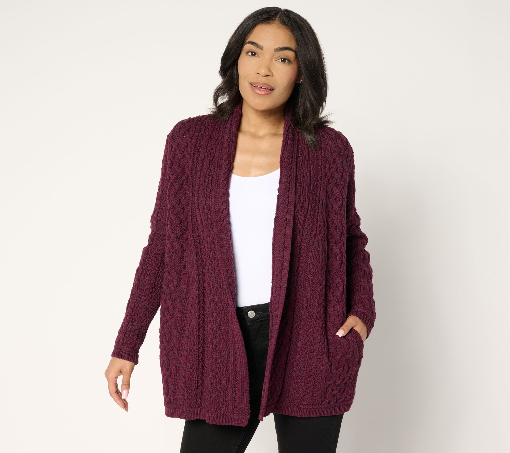 "As Is" Aran Crafts Merino Wool Open Front Cardigan