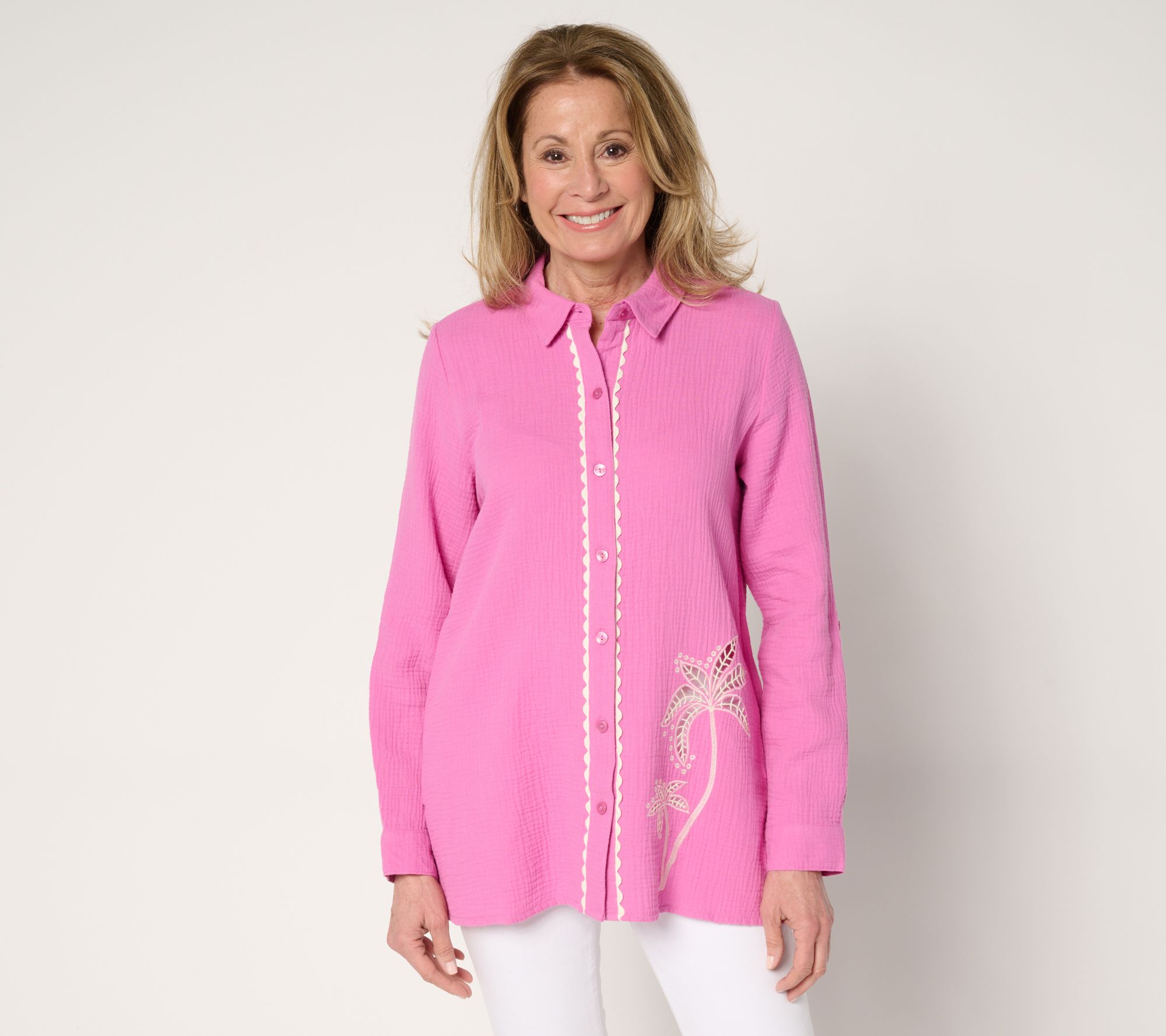 "As Is" Susan Graver Soleil Petite Gauze Button Front Top