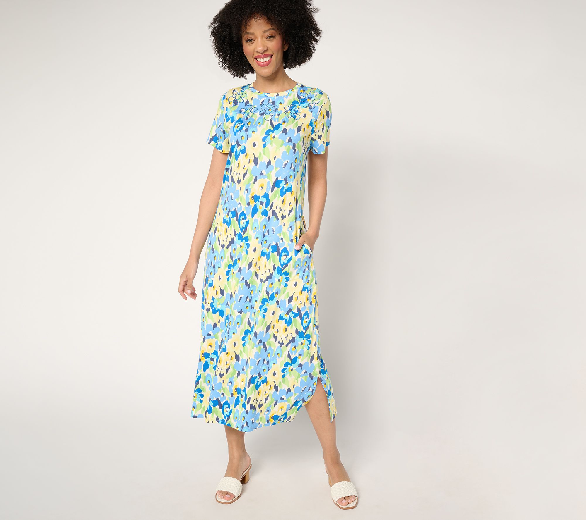 "As Is" Quacker Factory Hello Spring Floral and Bling Maxi Dress