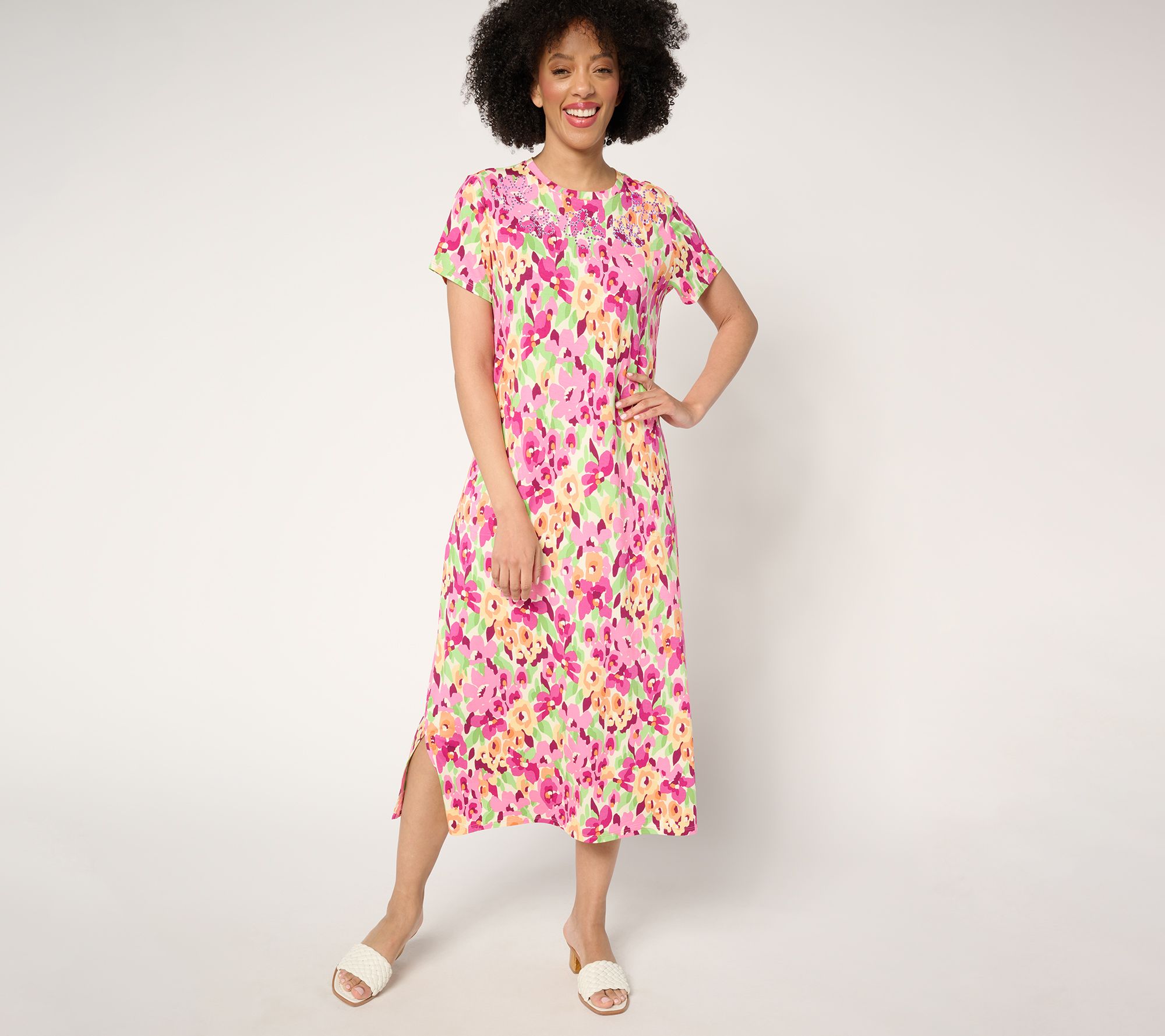"As Is" Quacker Factory Hello Spring Floral and Bling Maxi Dress